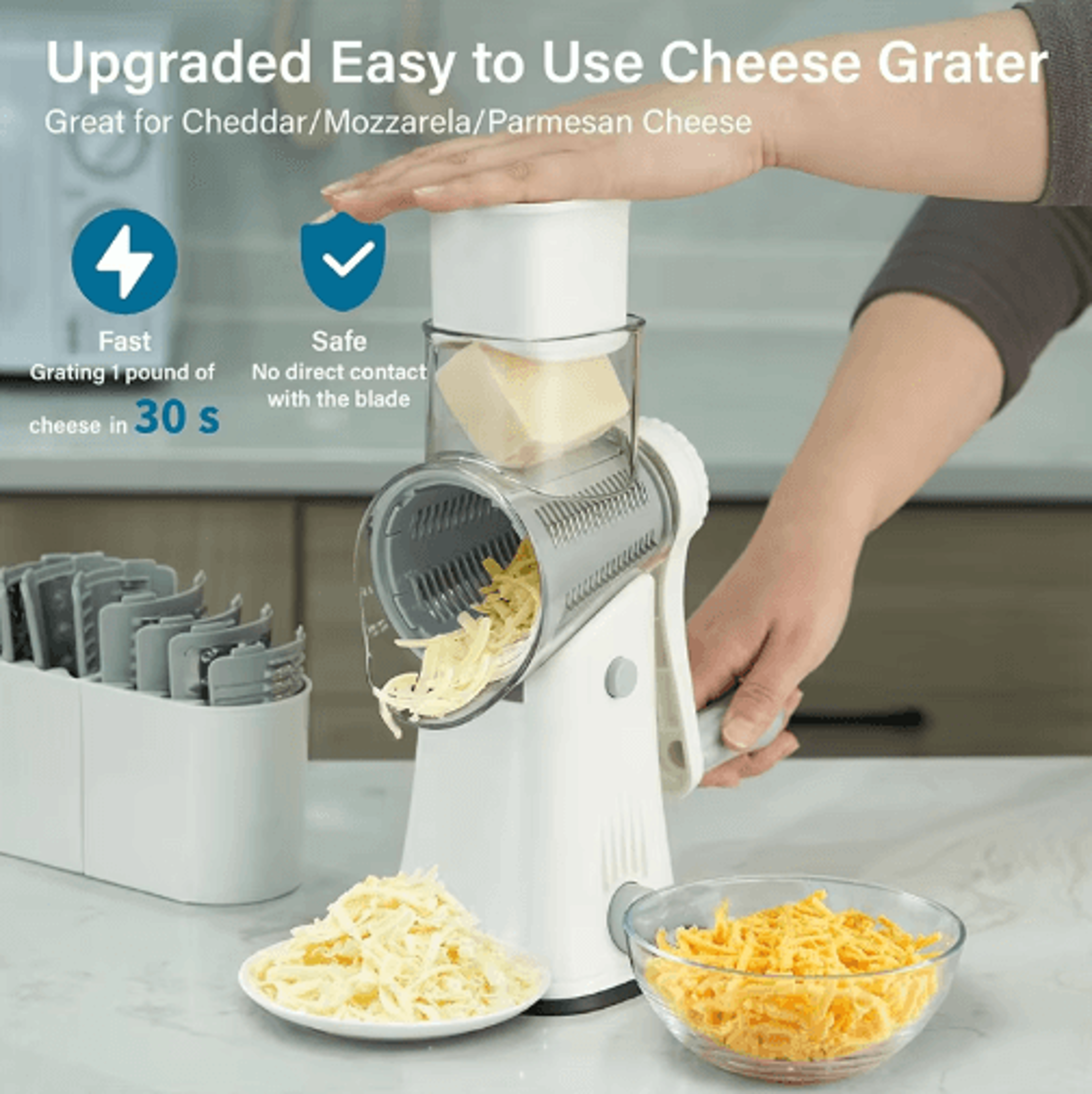 LMETJMA 5in1 Rotary Cheese Grater And Vegetable Mandoline Slicer JT247 5