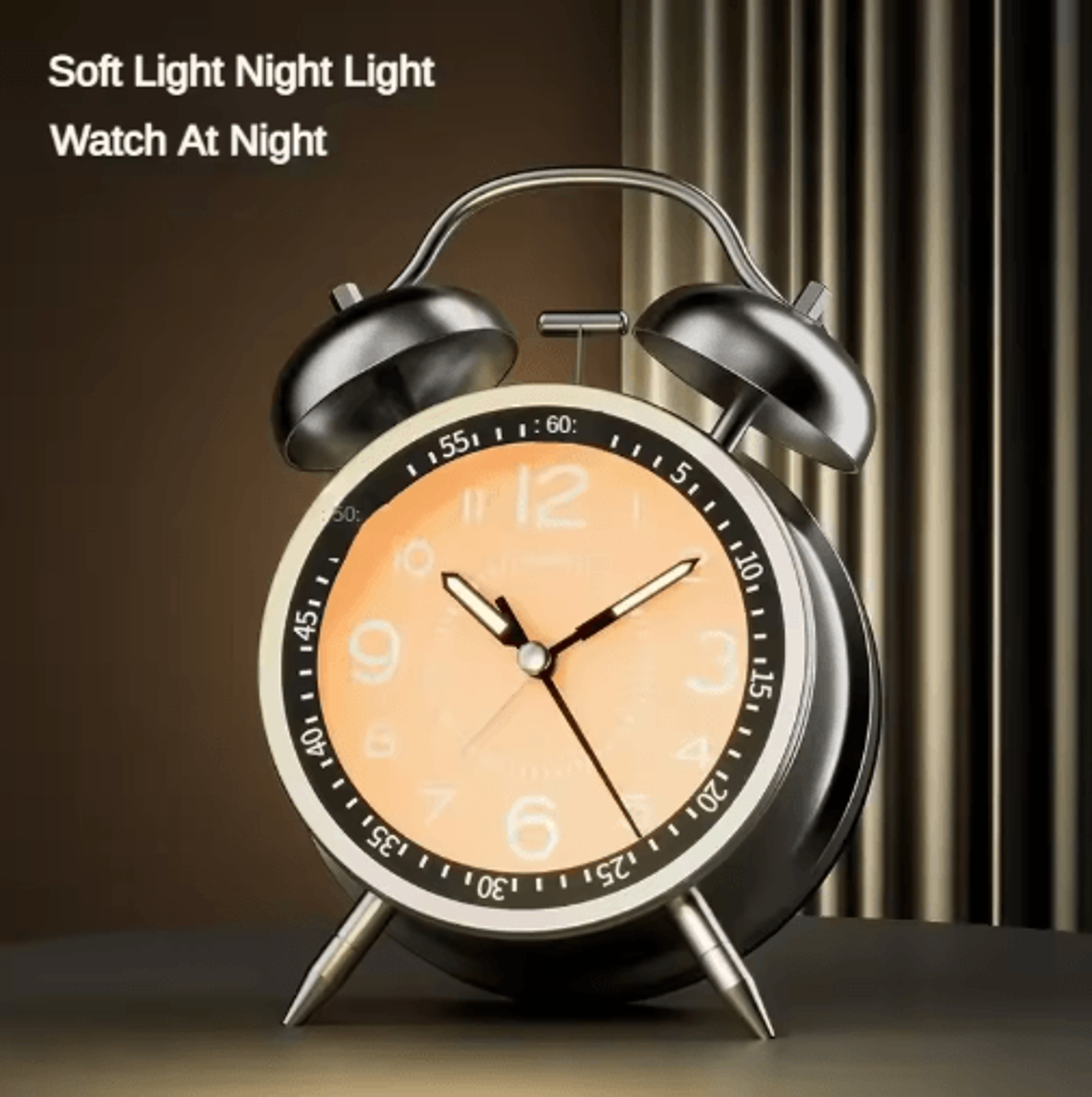 45 Inch Twin Bell Loud Metal Alarm Clock With 3D Dial And Backlight  Retro Battery Operated Desk Cl 7