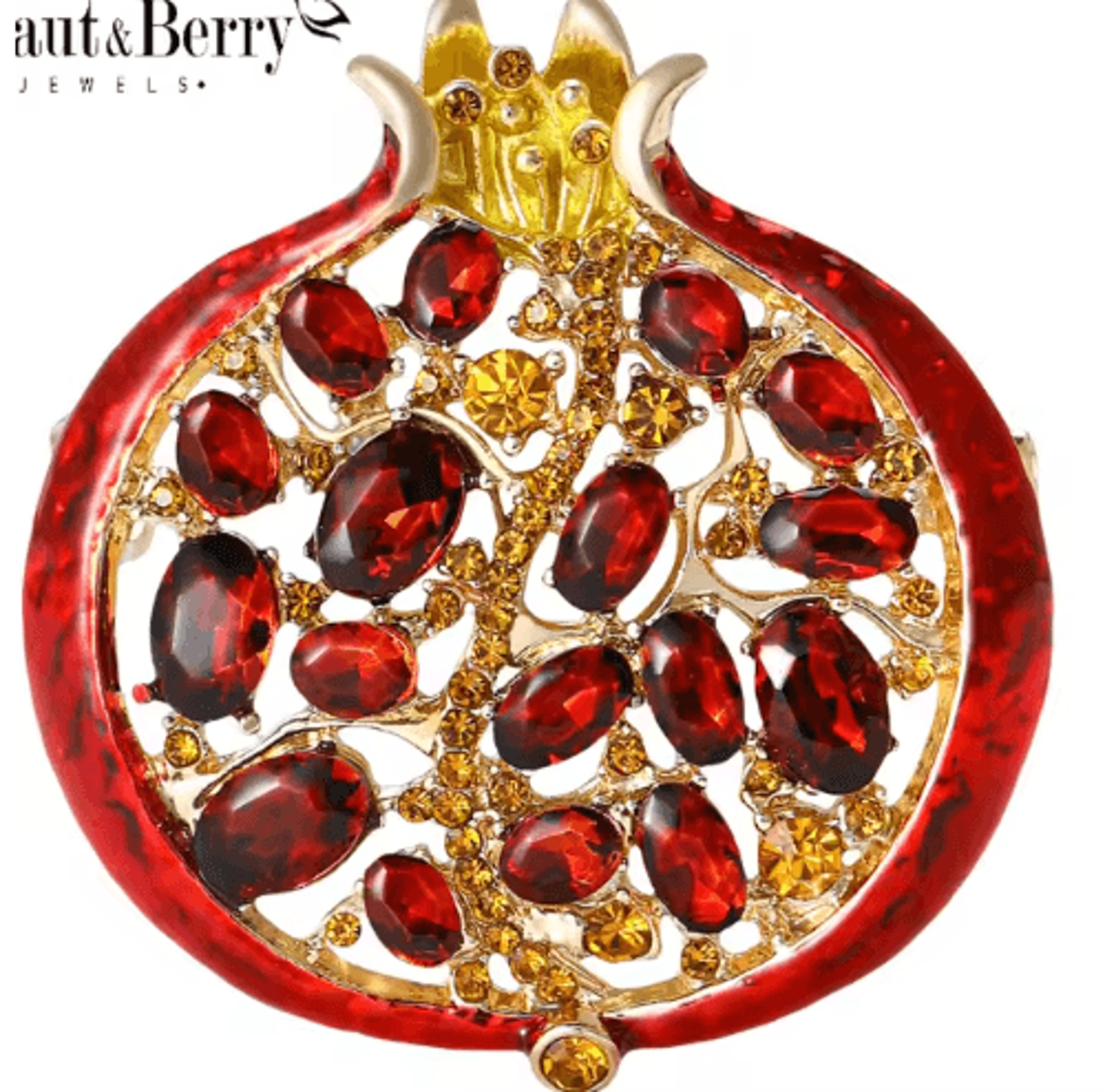 Luxury Rhinestone Pomegranate Brooch  Enamel Fruit Pin For Elegant Womens Statement Style 1