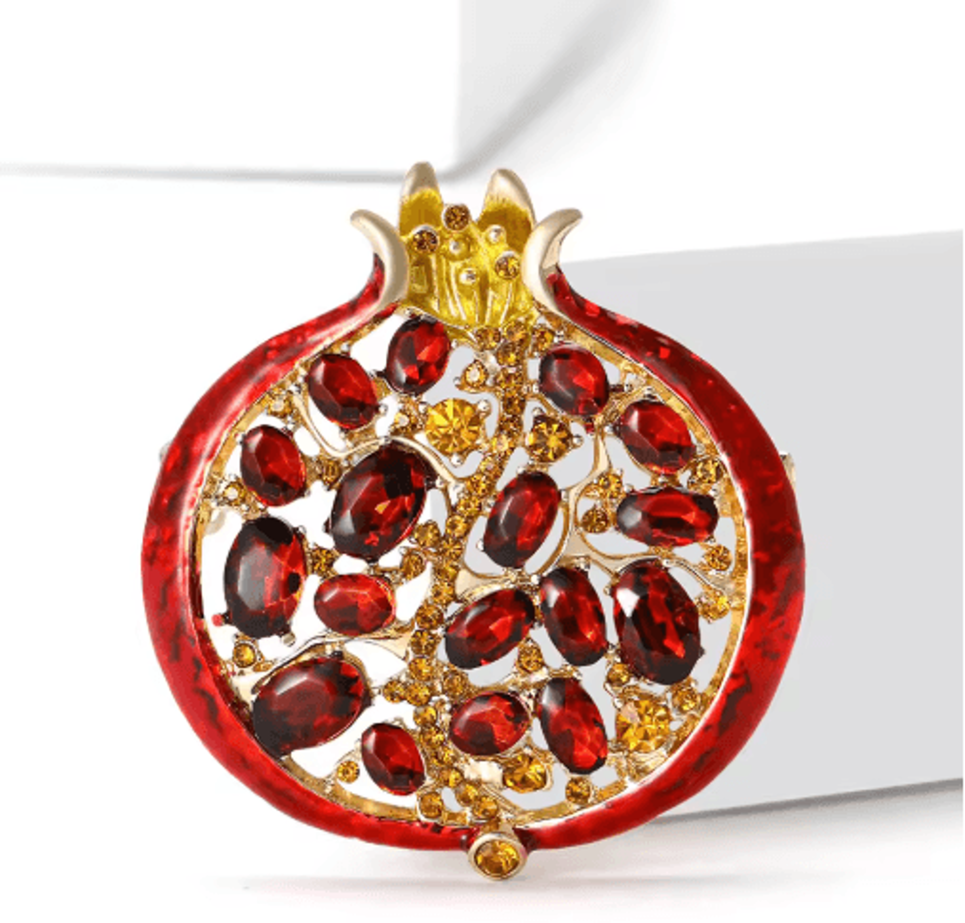 Luxury Rhinestone Pomegranate Brooch  Enamel Fruit Pin For Elegant Womens Statement Style 3