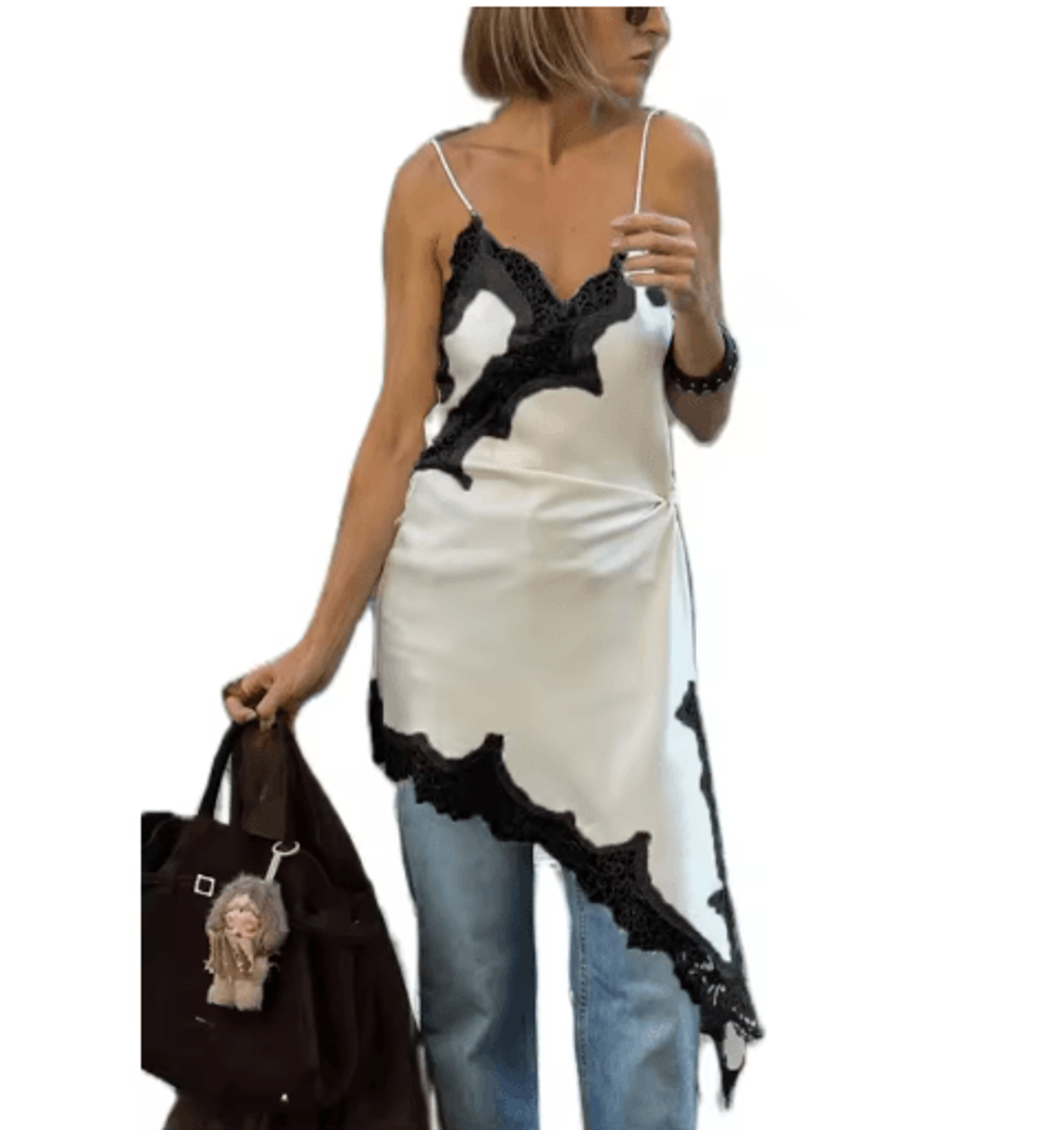 Combhasaki Satin Lace Trim Asymmetrical Cami  Flowy High Low Silk Layering Top 10