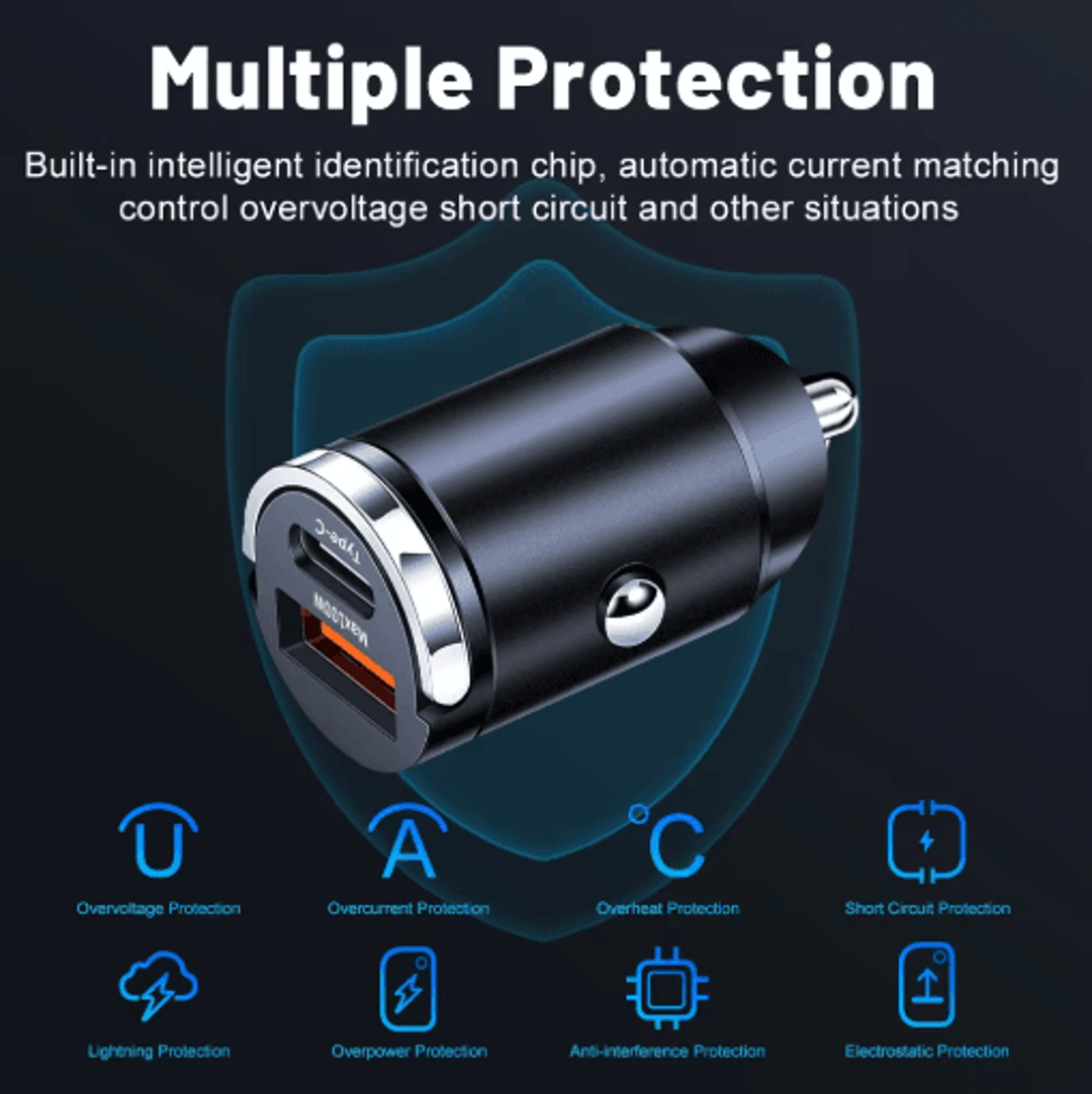100W PD Fast Charging Car Charger Dual Port USB C  QC30 Adapter 2