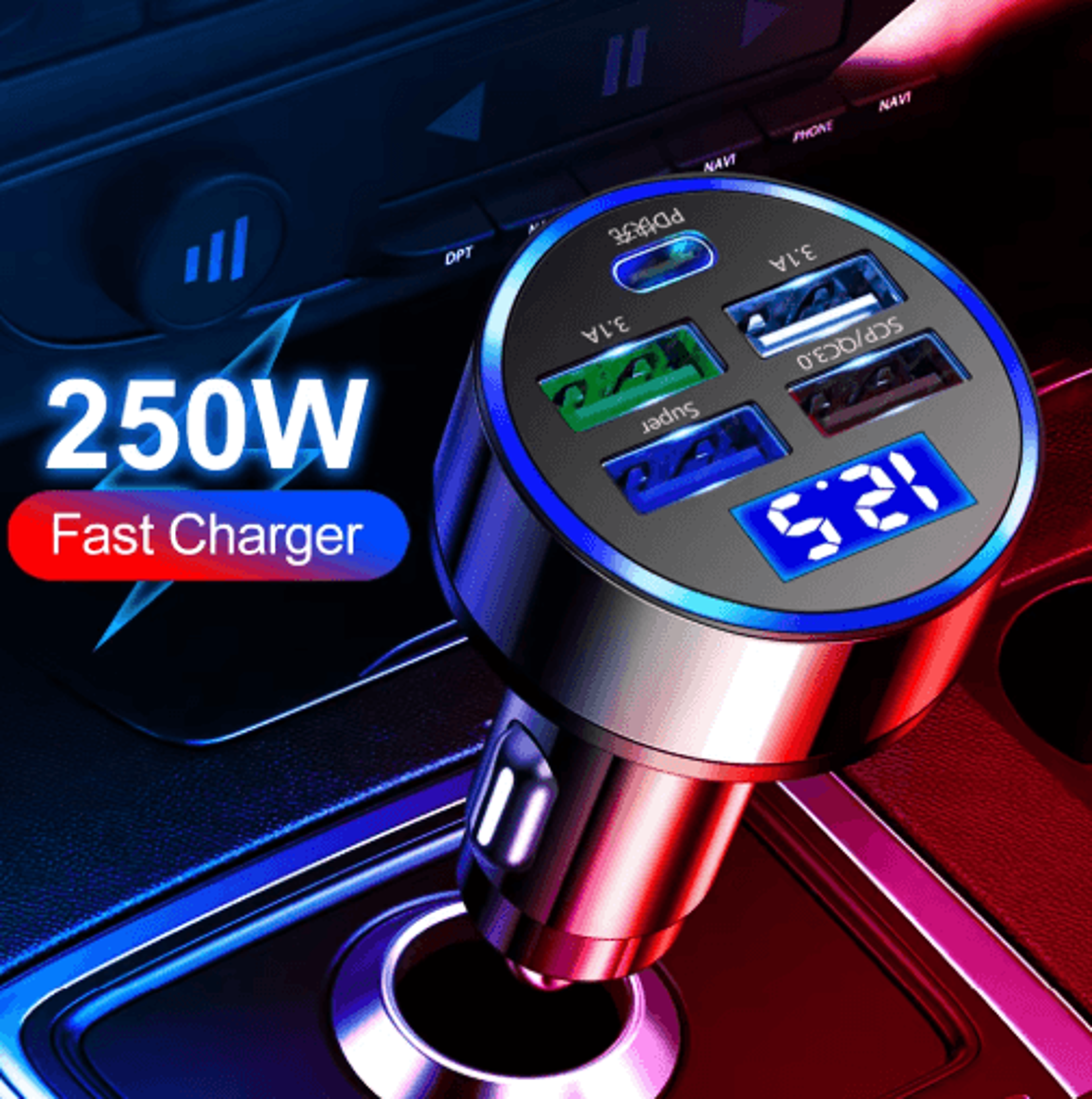 vumpach 250w 5 port usb car charger 7a mini fast charging adapter