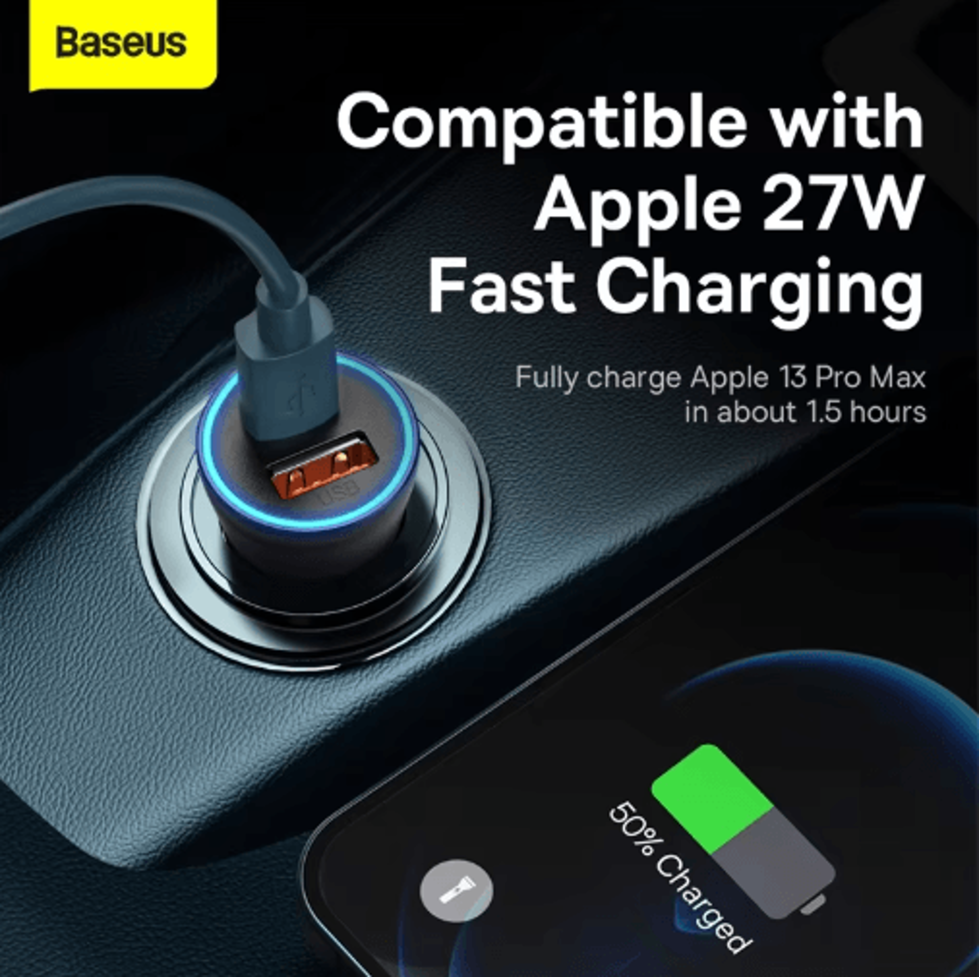 Baseus 60W Metal USB Type C Car Charger With PD 27W  QC 40 Fast Charging 7