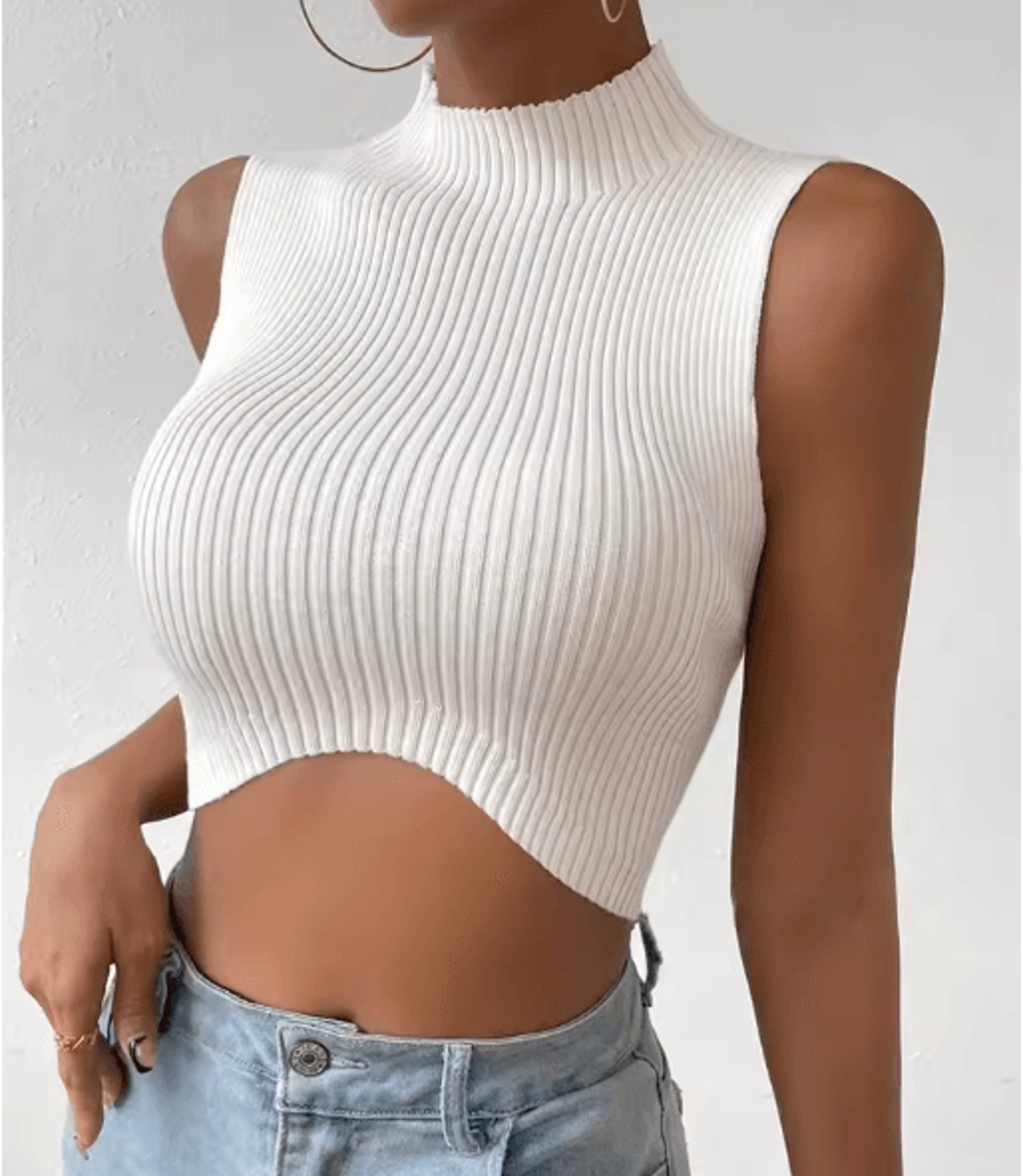 womens knit corset crop top mock neck y2k stretch tank
