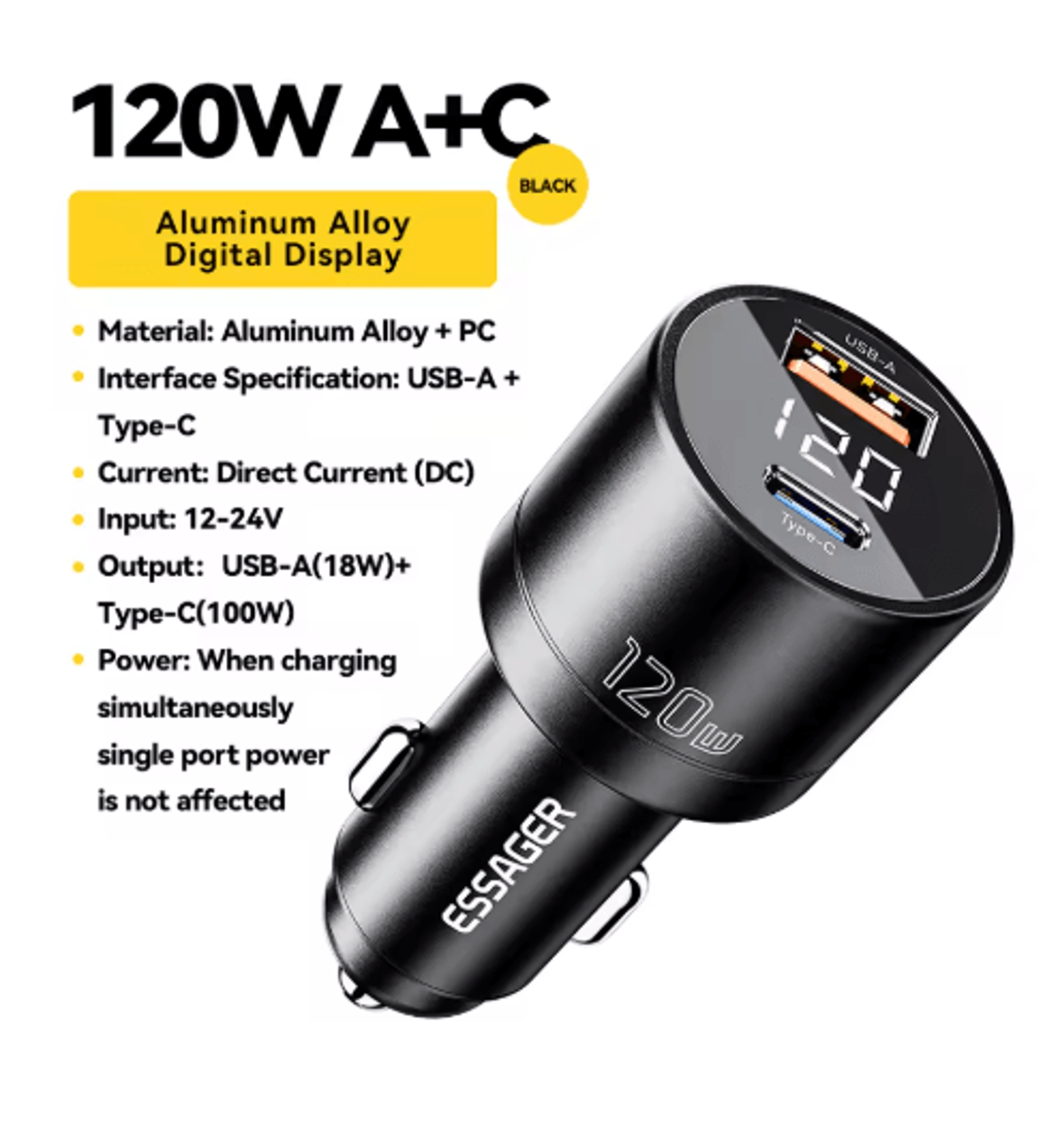 Essager 120W PD Car Charger QC 40  PD 30 Fast USB C Adapter 1