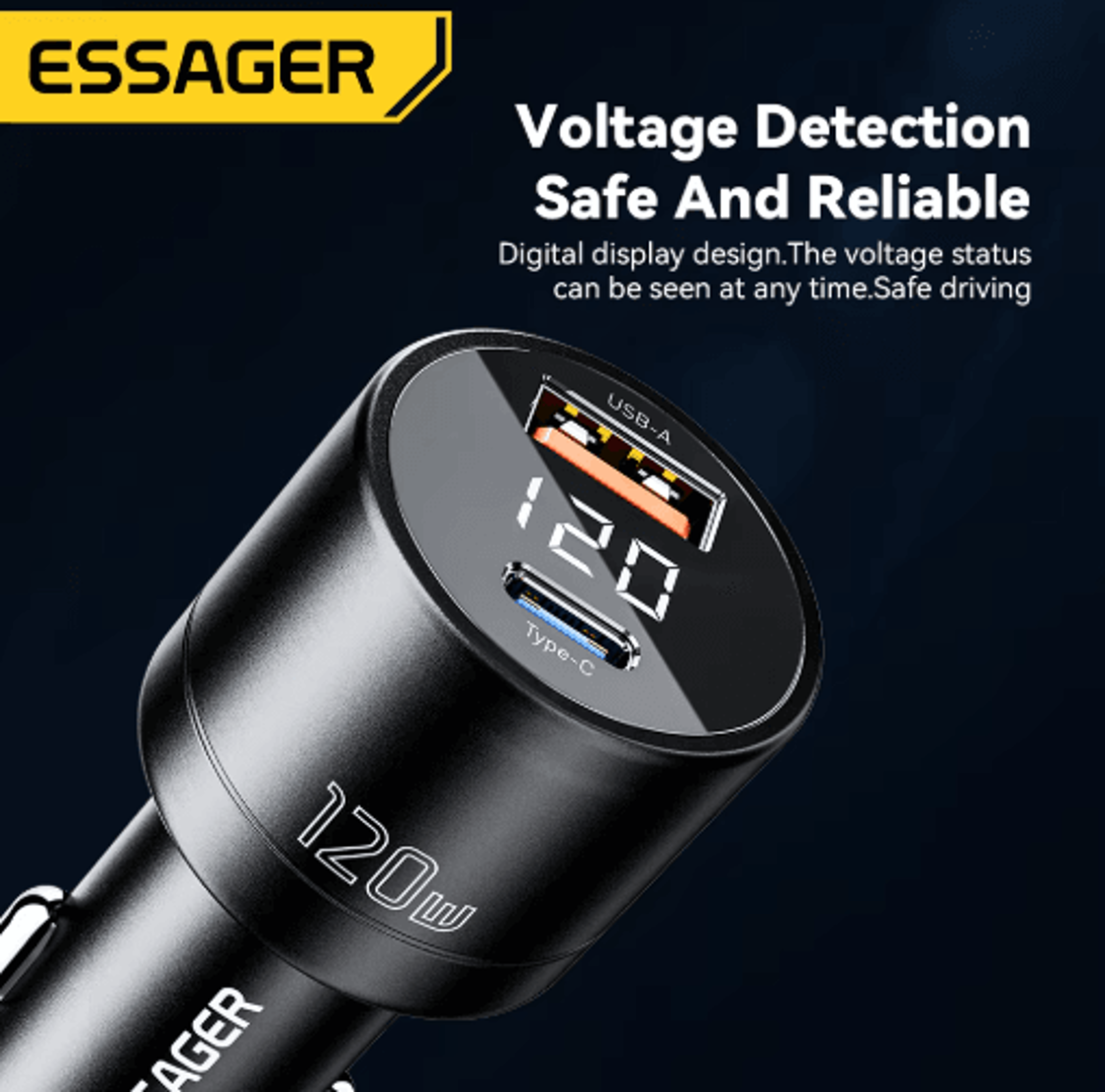 Essager 120W PD Car Charger QC 40  PD 30 Fast USB C Adapter 4