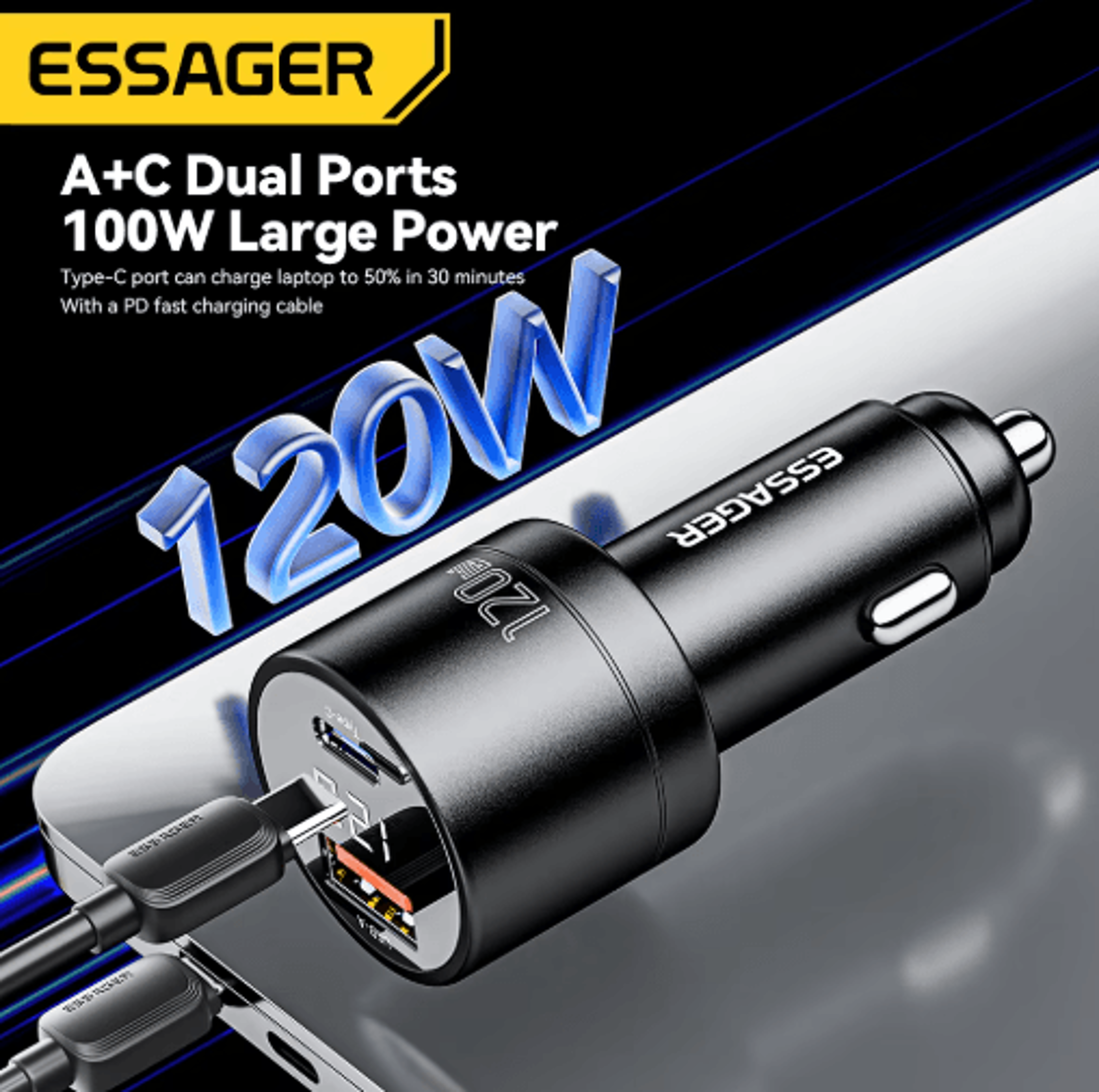 Essager 120W PD Car Charger QC 40  PD 30 Fast USB C Adapter 5