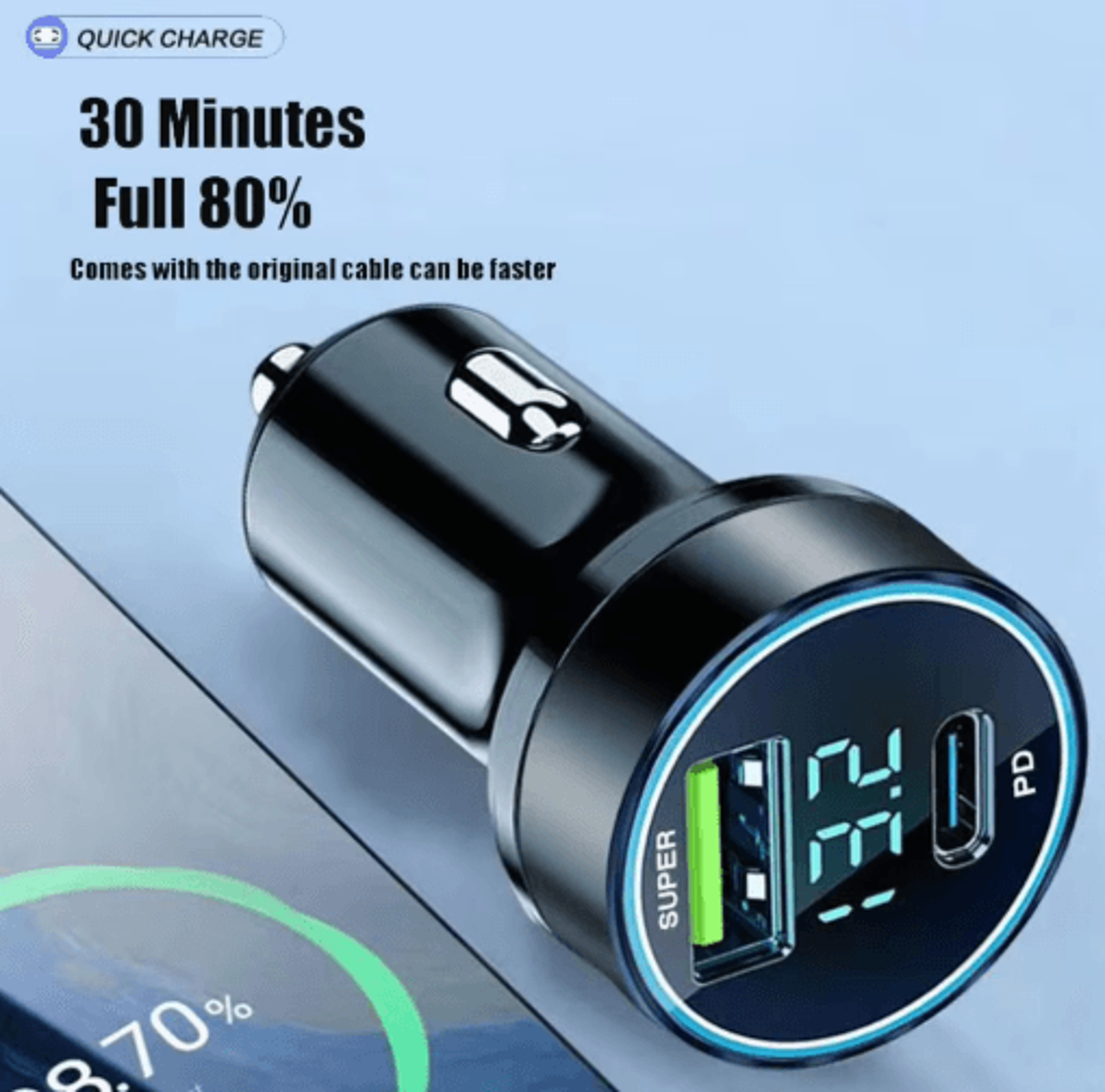 120W Dual Port Type C Car Charger Mini Fast Charging Adapter 3