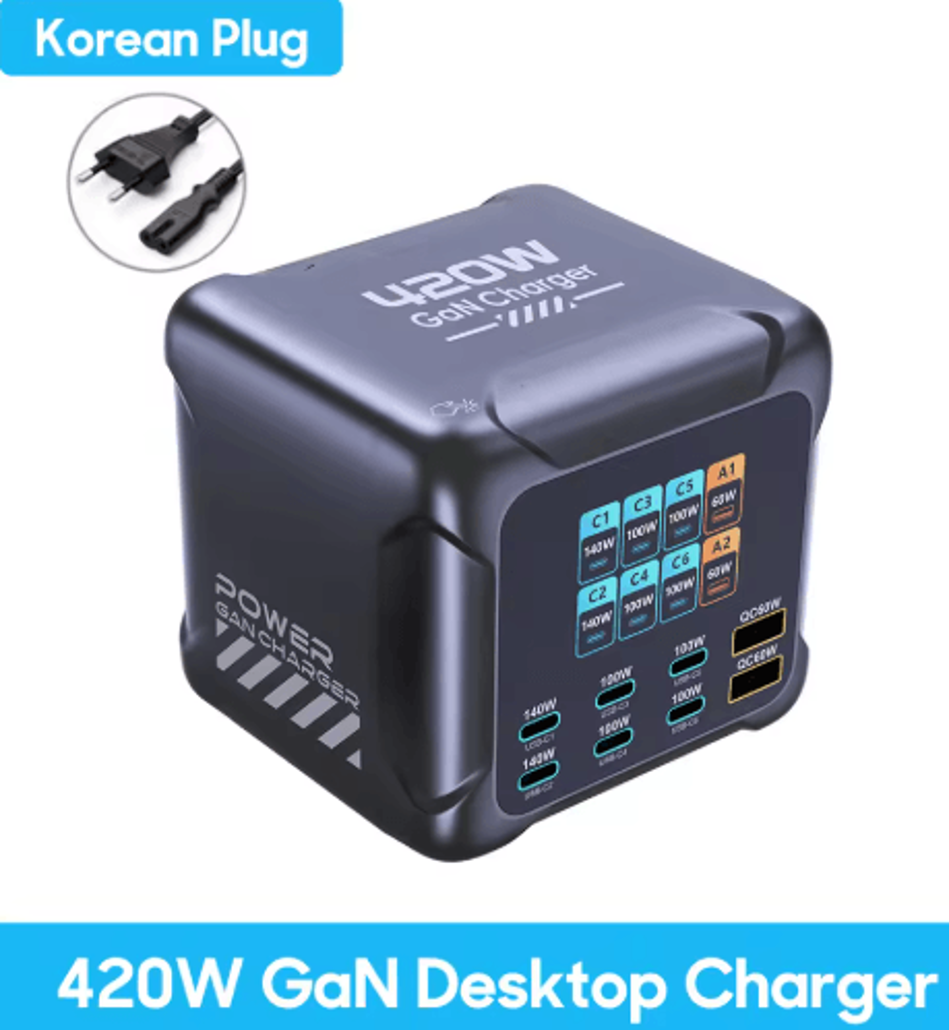 Ubigbuy 300W GaN 6 Port USBC Charging Station With PD 100W And Digital Display 1