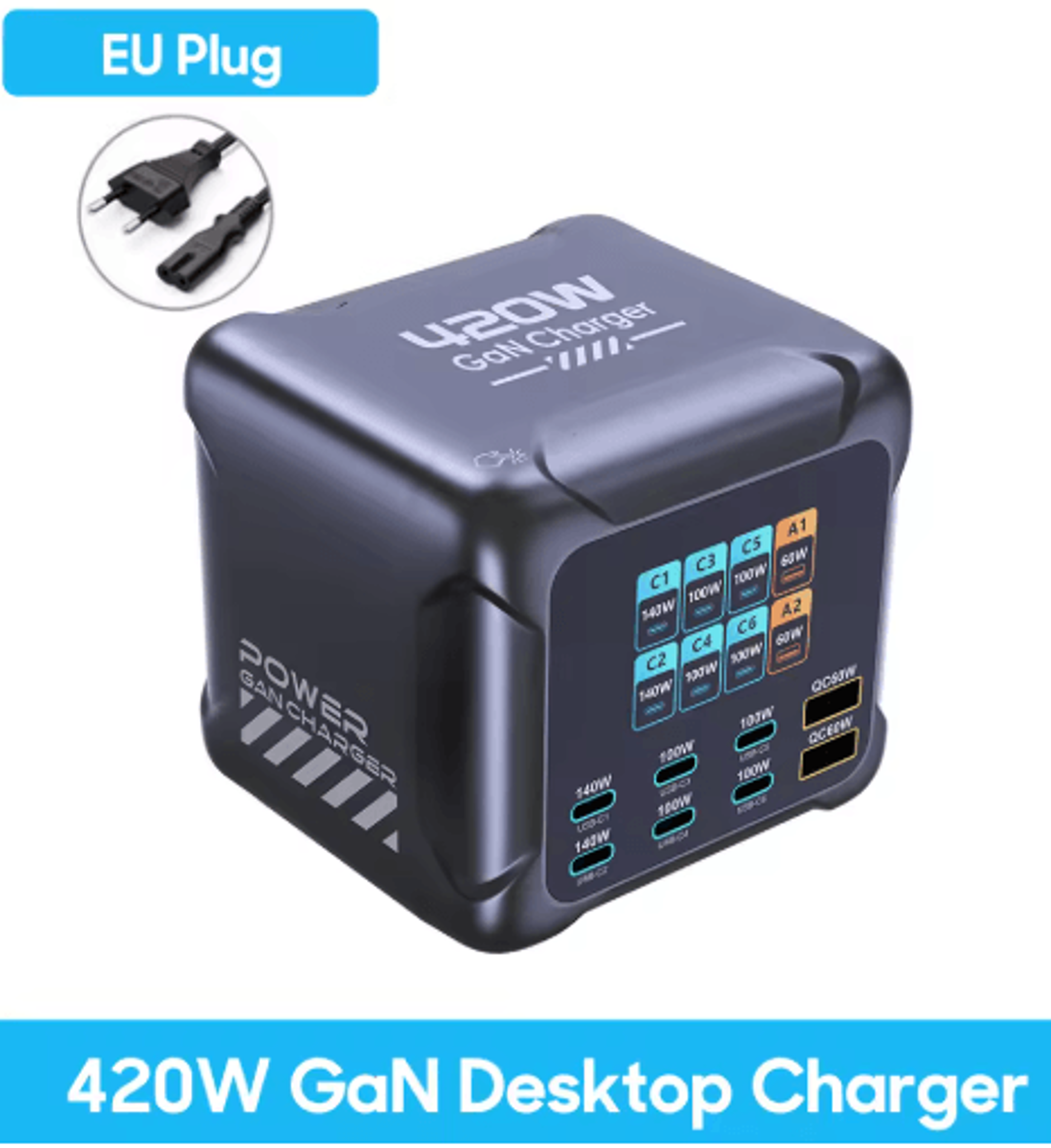 Ubigbuy 300W GaN 6 Port USBC Charging Station With PD 100W And Digital Display 10