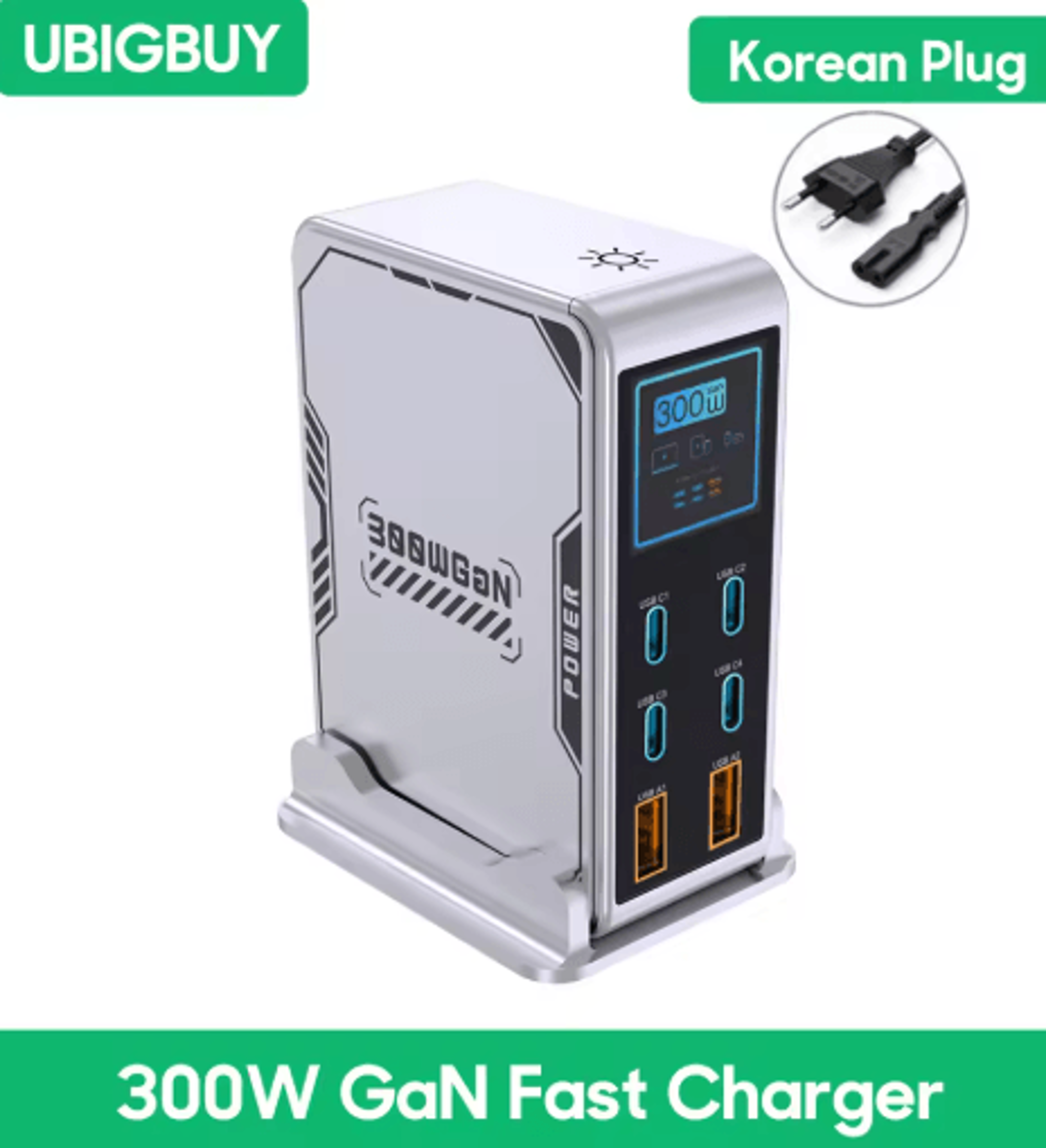Ubigbuy 300W GaN 6 Port USBC Charging Station With PD 100W And Digital Display 2