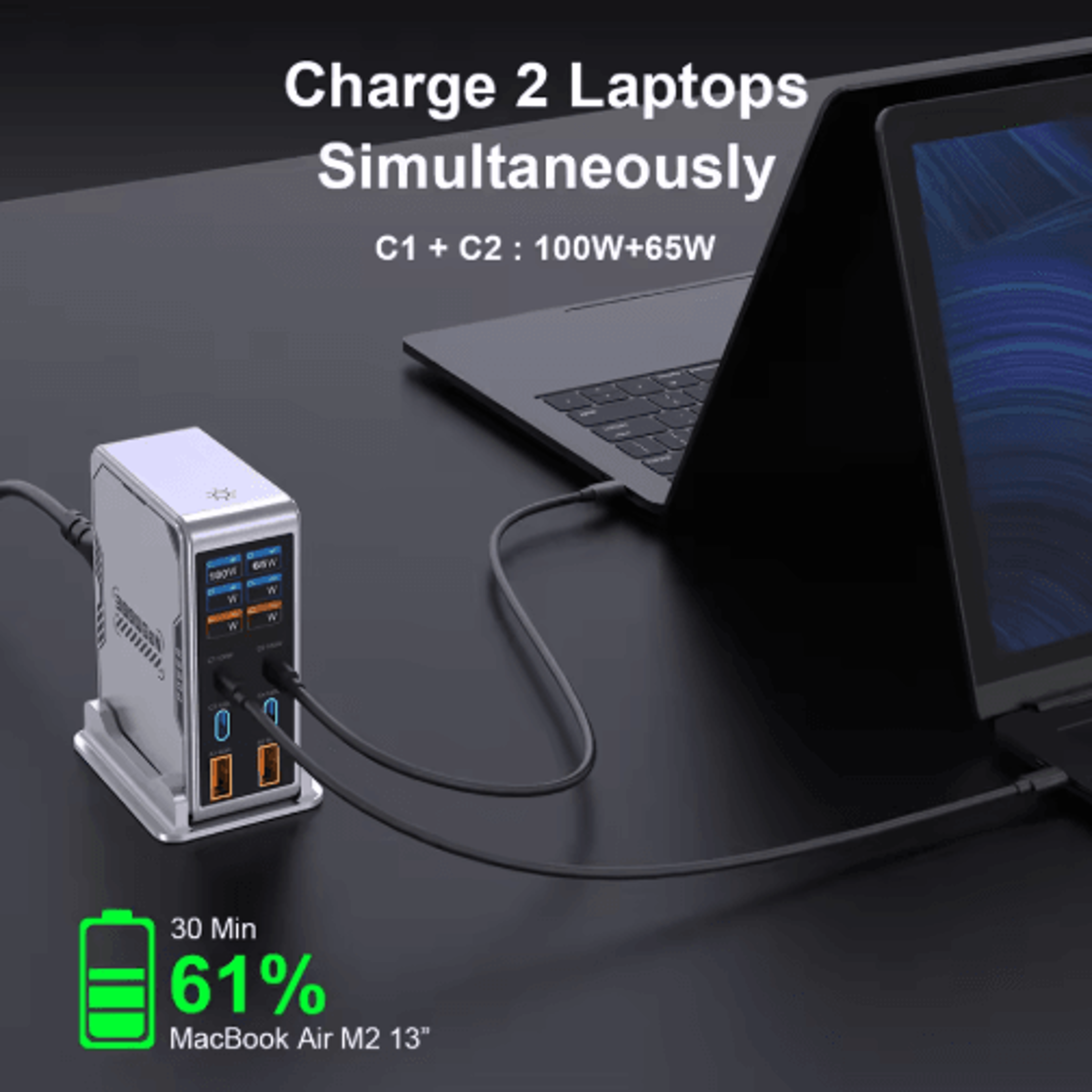Ubigbuy 300W GaN 6 Port USBC Charging Station With PD 100W And Digital Display 13