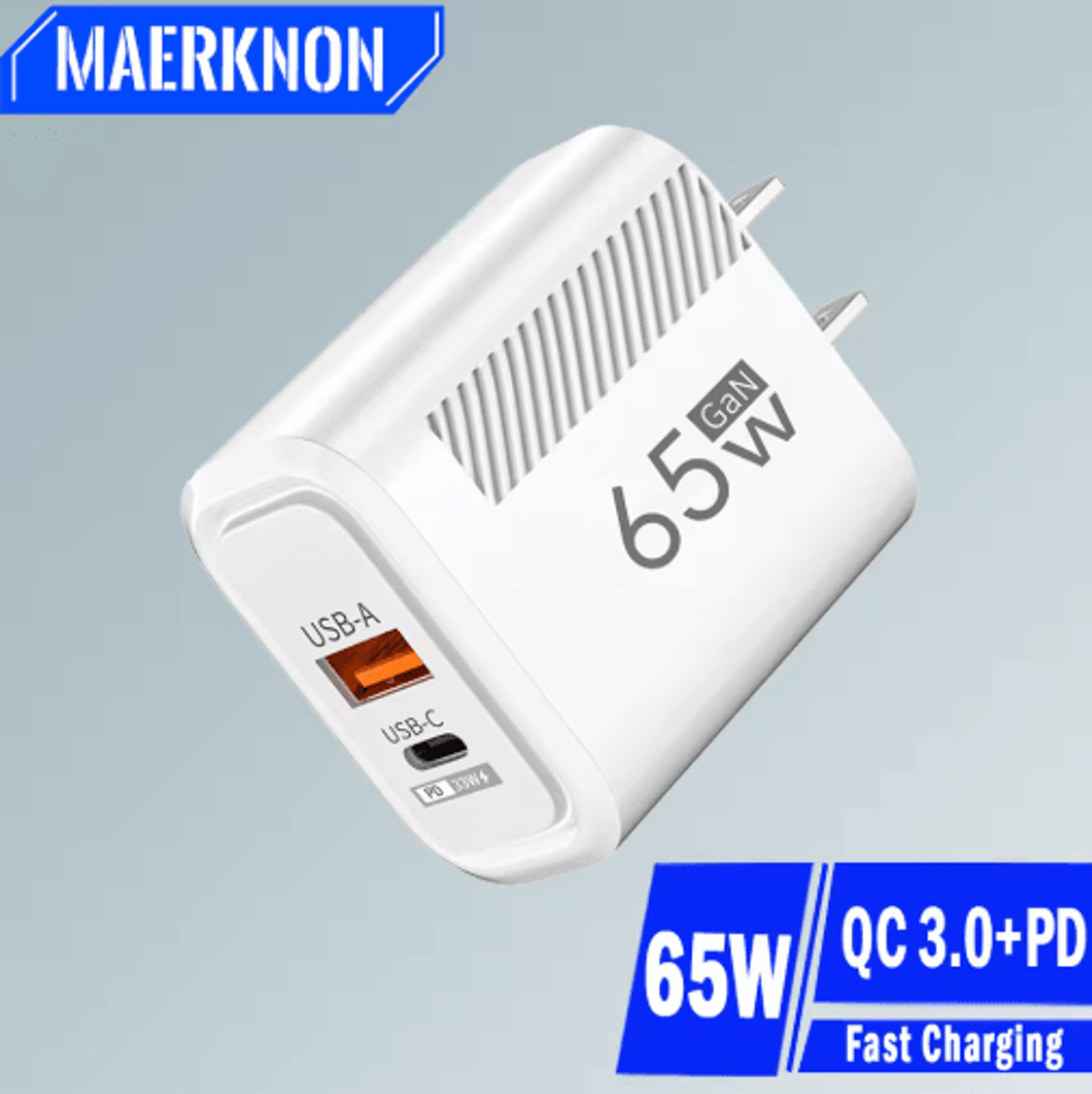 65w gan pd usb-c fast charger with quick charge 3.0