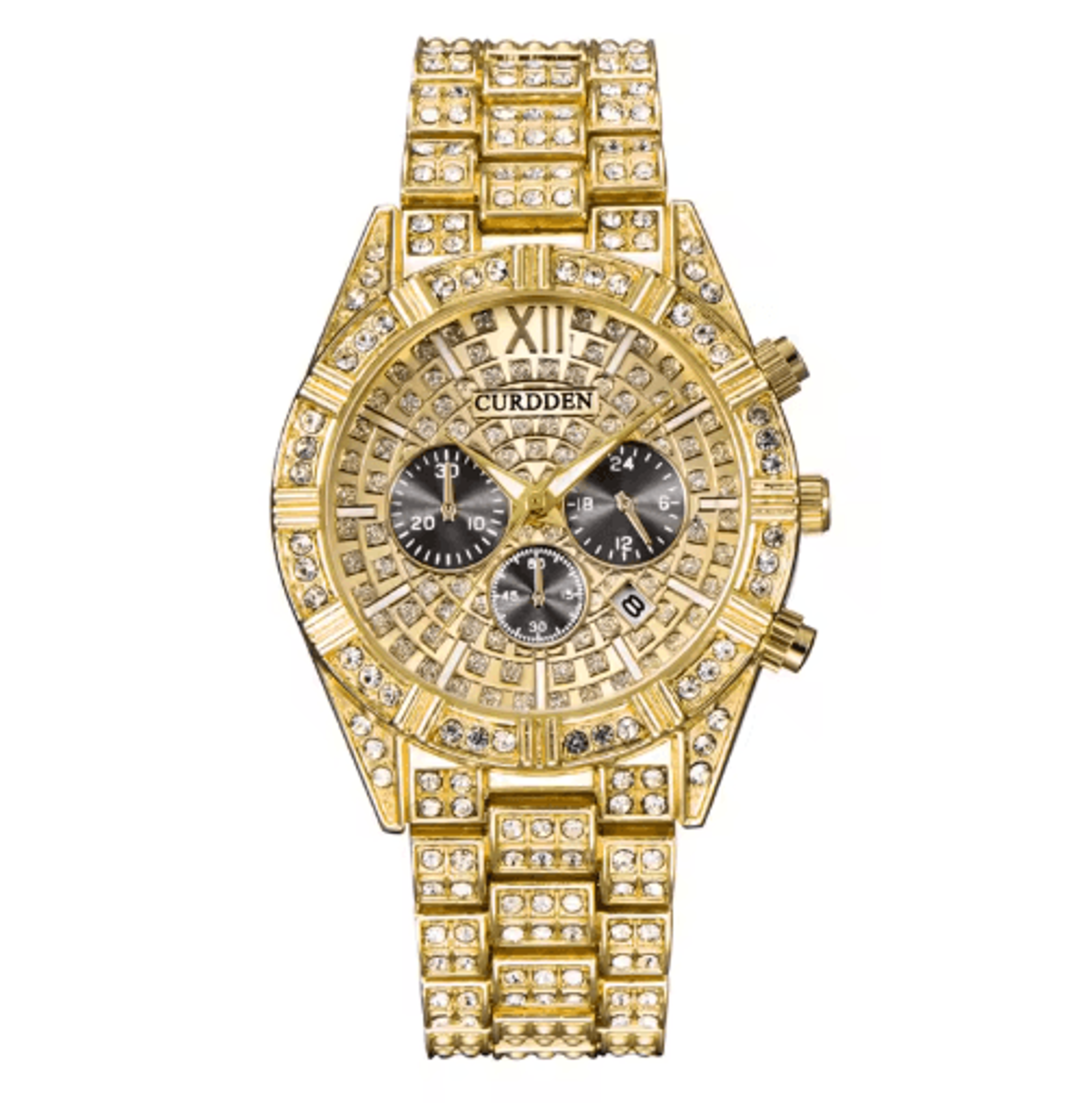 CURDDEN Luxury Gold Diamond Quartz Watch For Men With Alloy Band 6