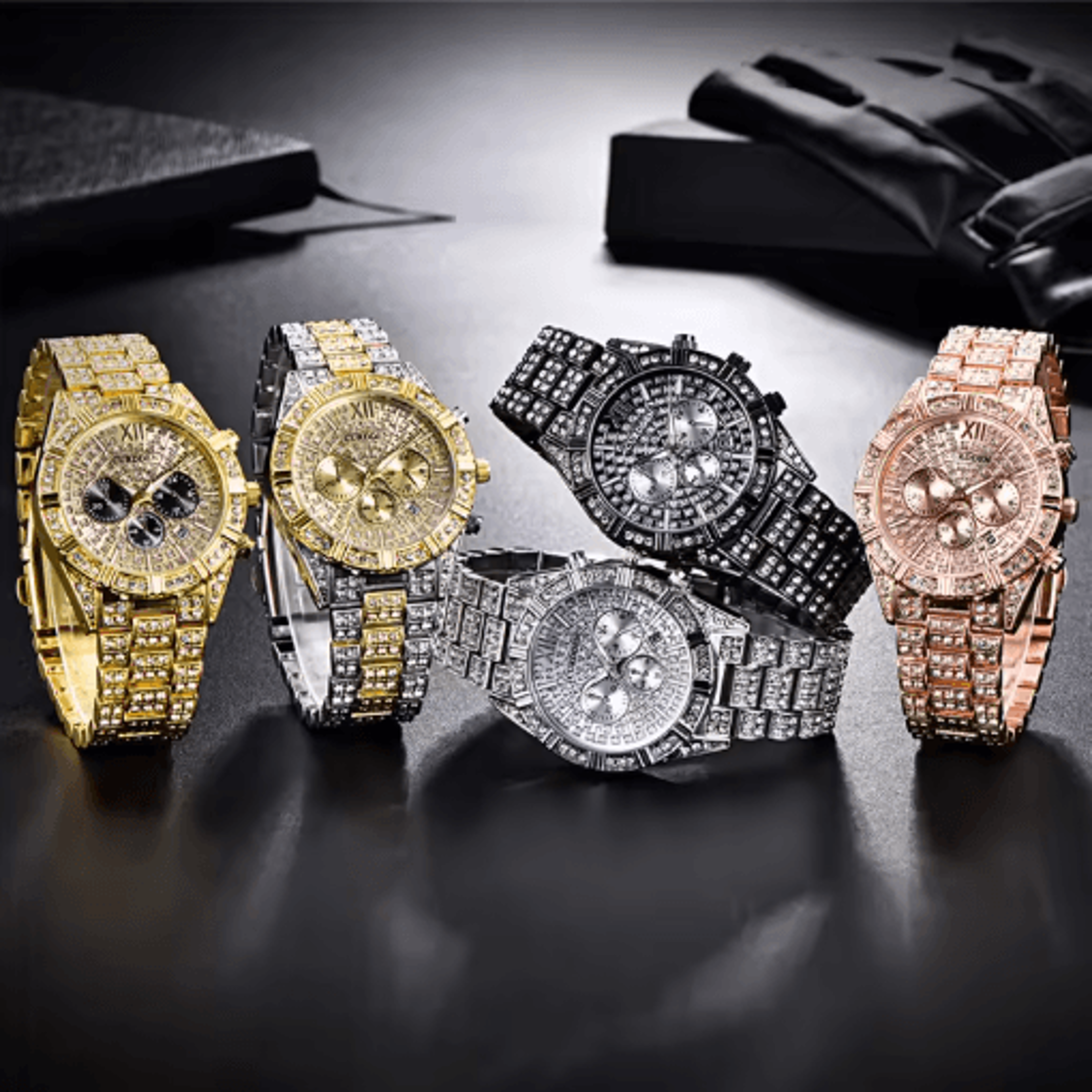 curdden luxury gold diamond quartz watch for men with alloy band
