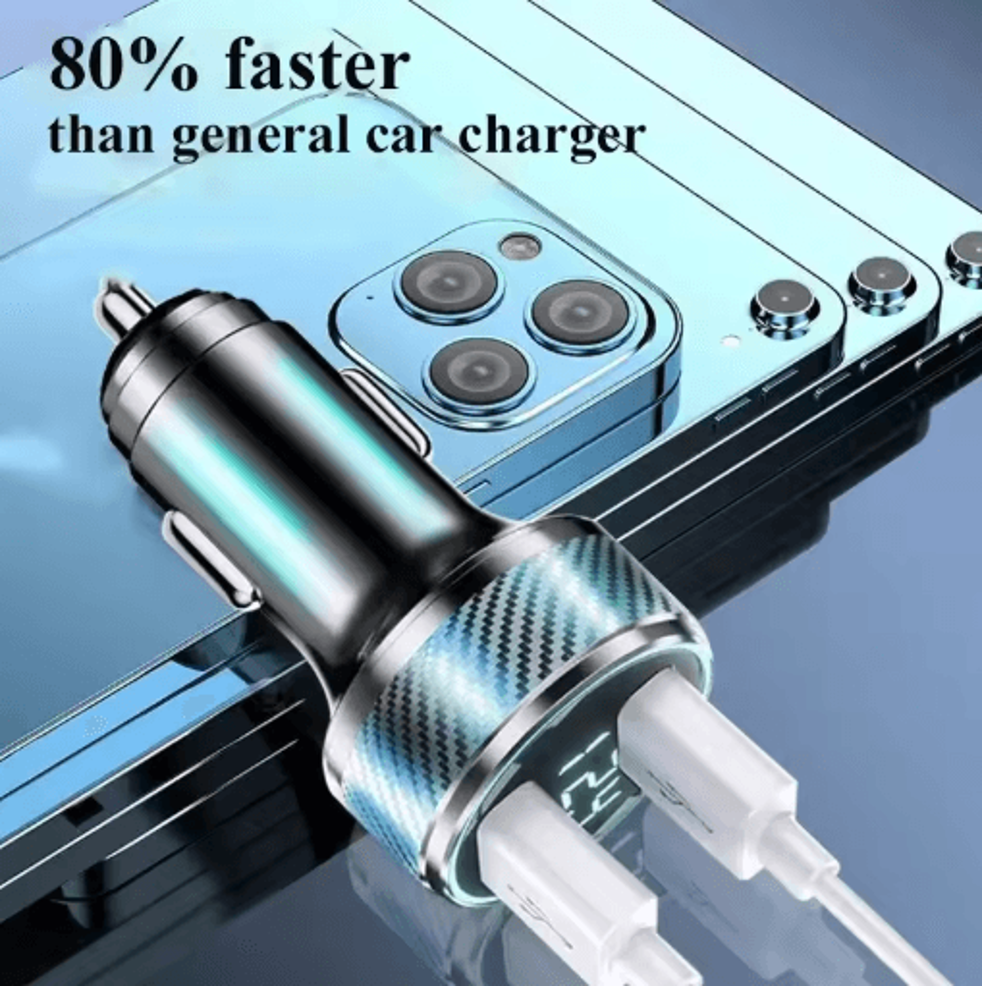 300W Multi Port USB Car Charger With Voltage Monitor 5