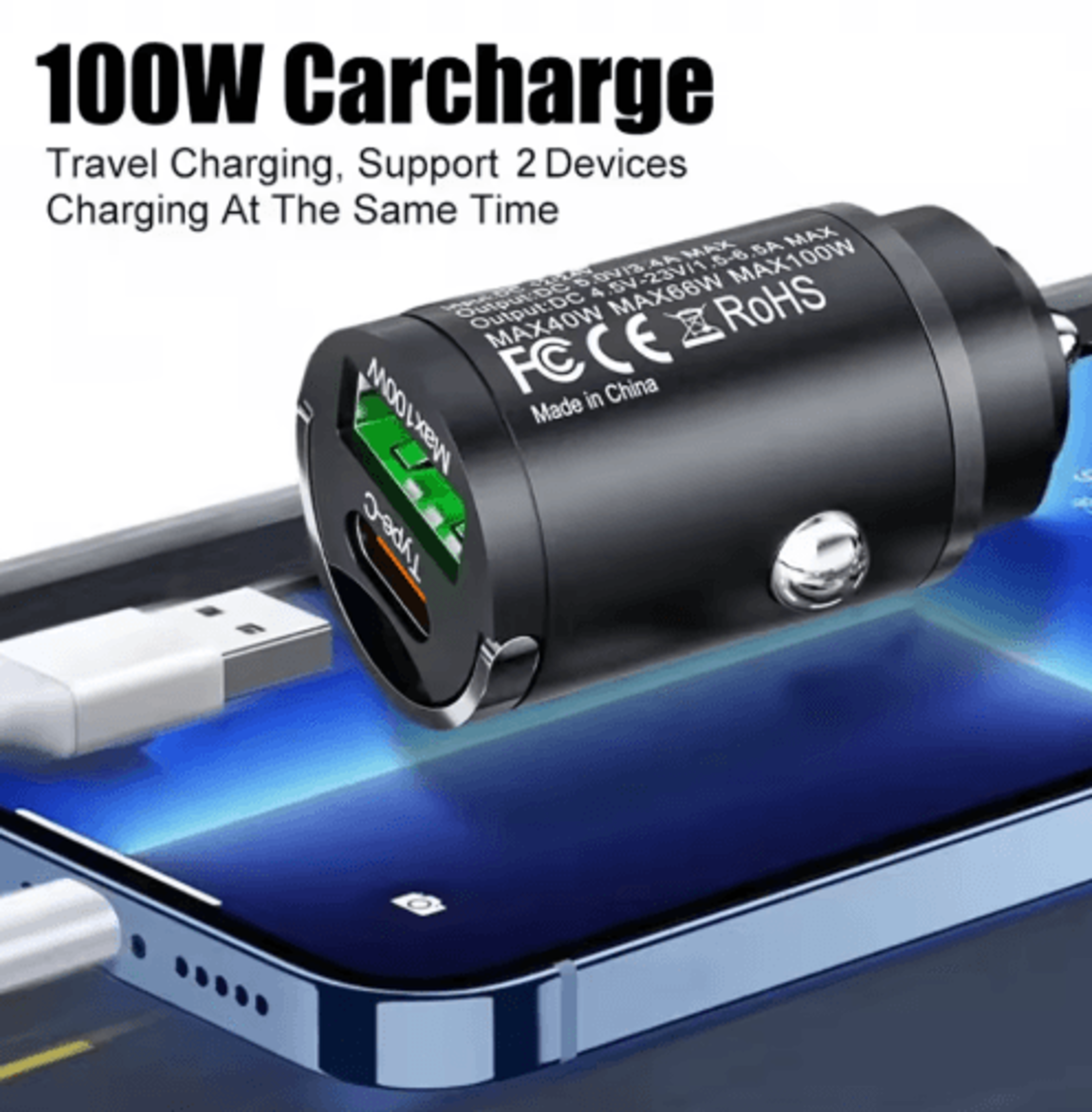 100W USBC PD Car Charger QC30 Fast Charging Cigarette Lighter Adapter 4