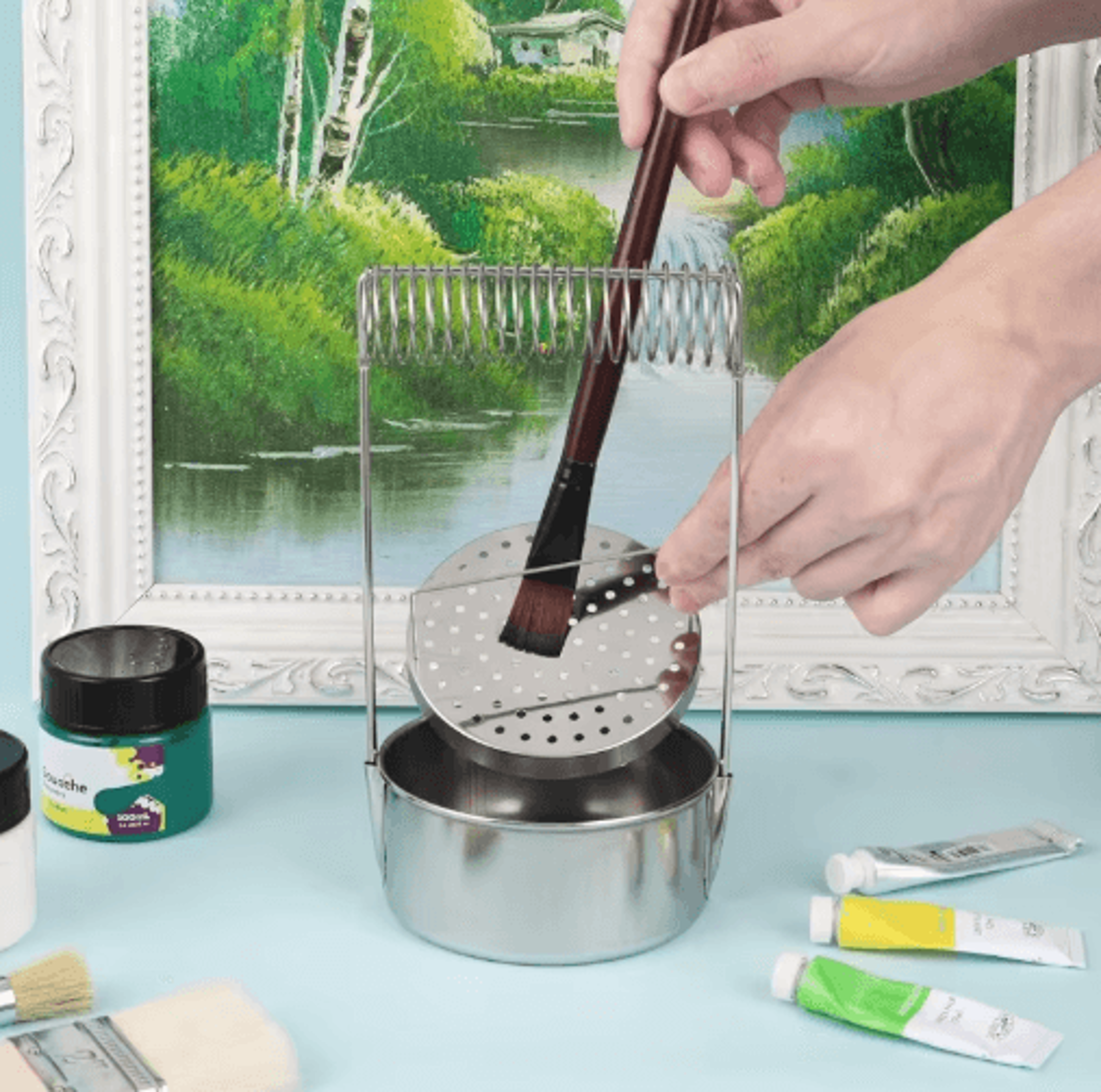 Portable Stainless Steel Paint Brush Cleaner  Artist Brush Washer With Removable Screen  Holder 1