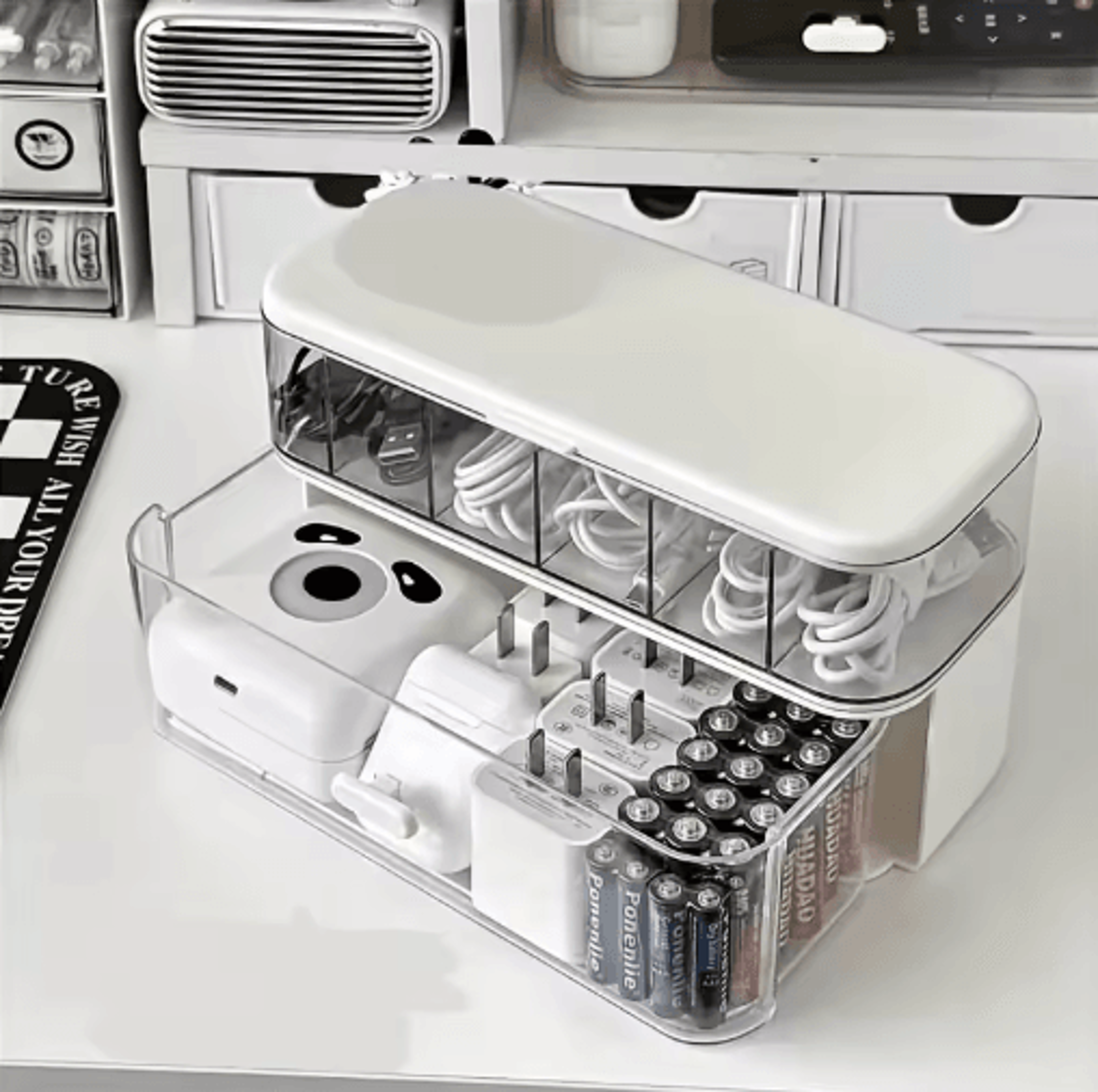 Double Layer Transparent Cable Organizer Desk Storage Box 2