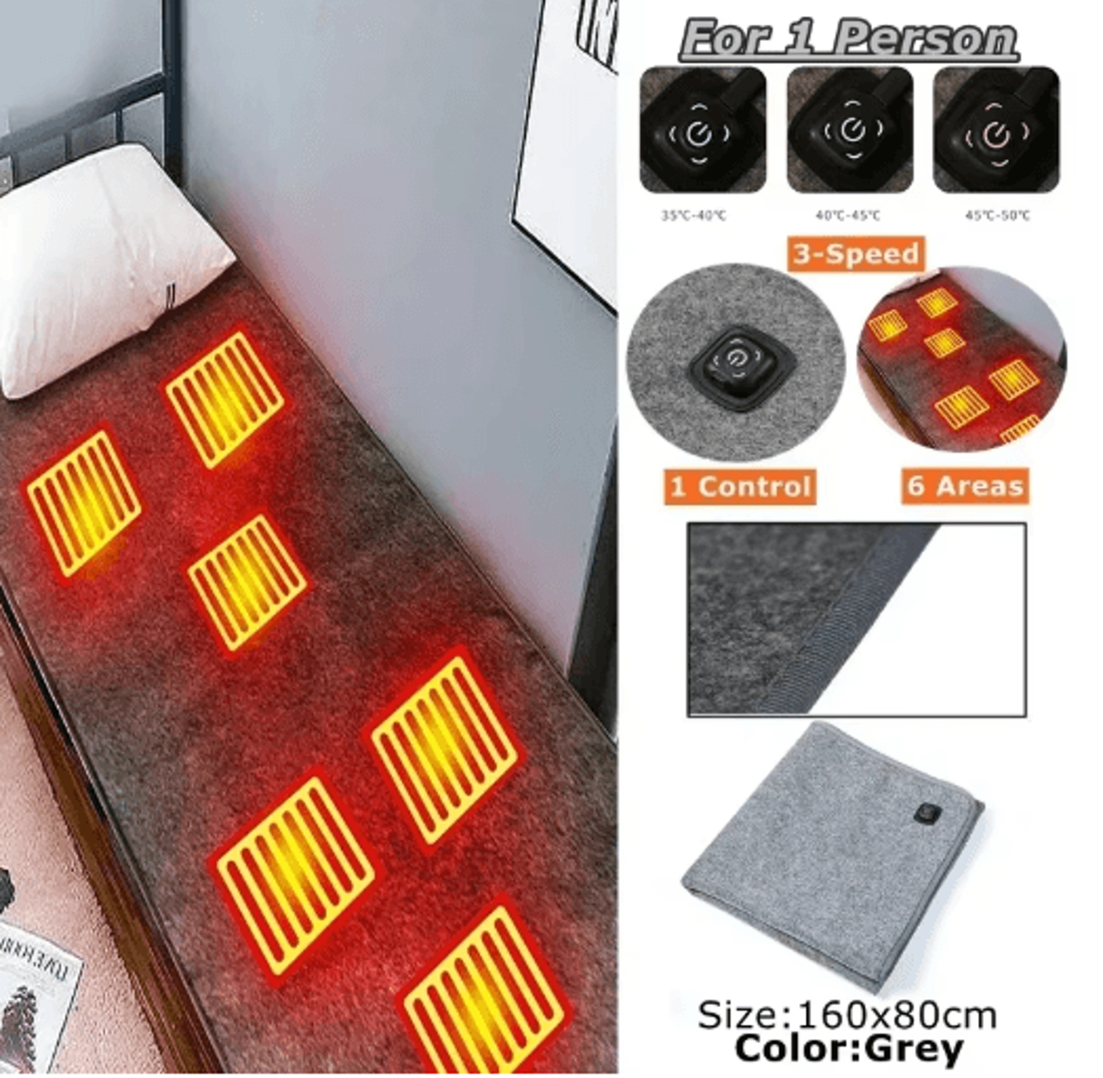 6 Area 10W USB Heated Mattress Pad Plush Electric Blanket 6