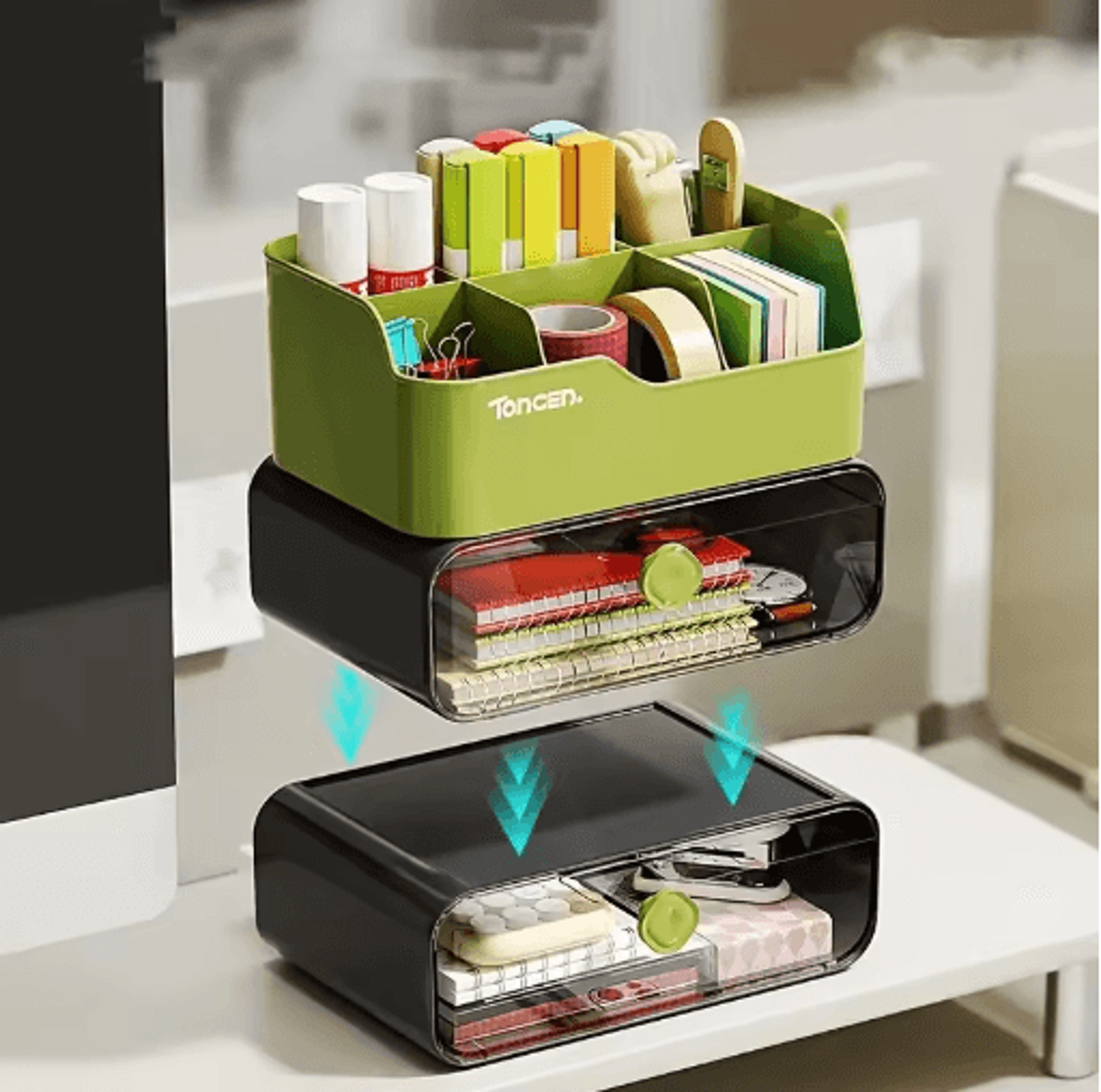 3 Layer Desk Organizer With Drawers For Office And School Supplies 5