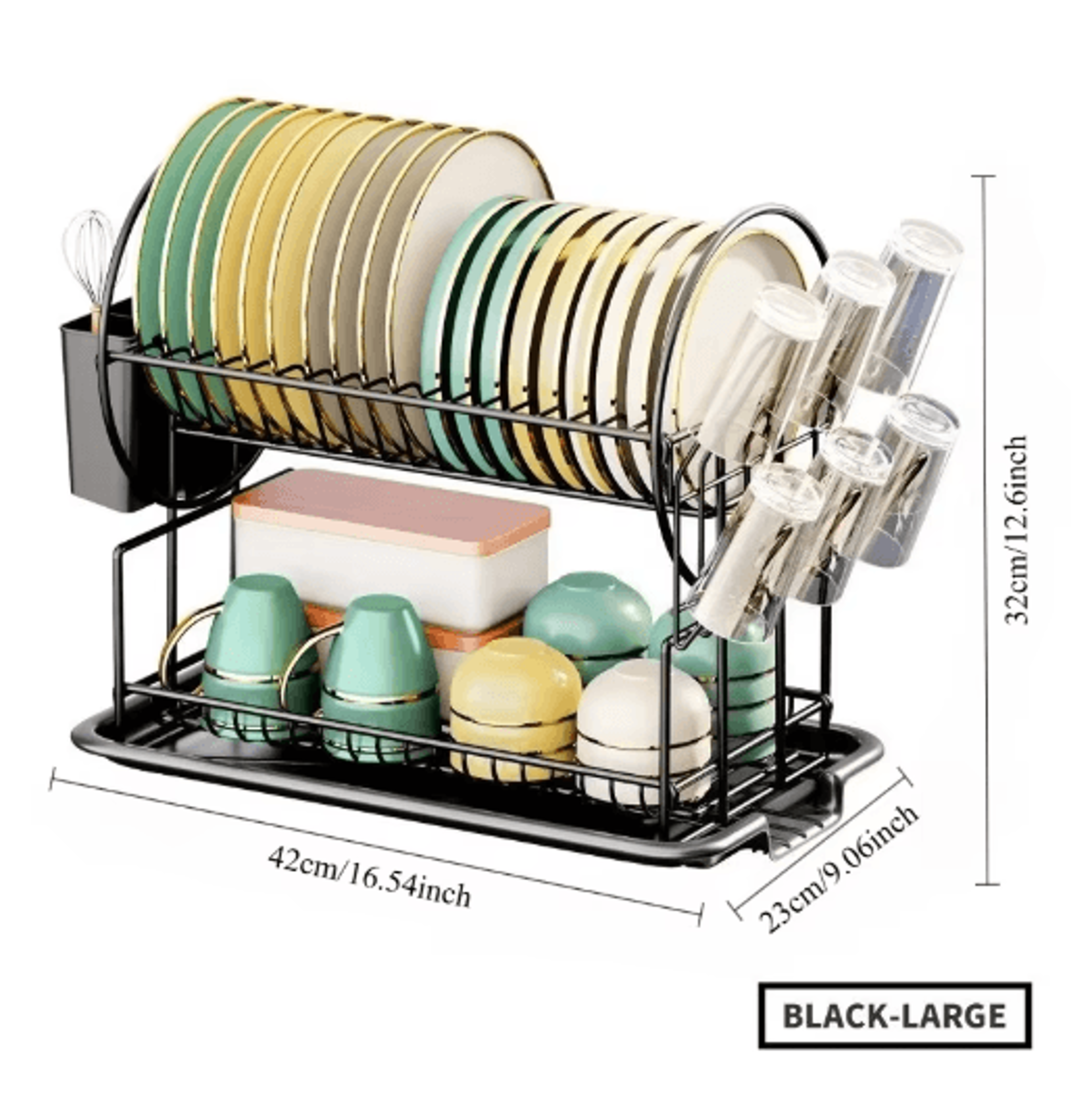 2 Tier Dish Drying Rack With Drain Board Kitchen Countertop Storage Set With Cup  Cutlery Holder 2