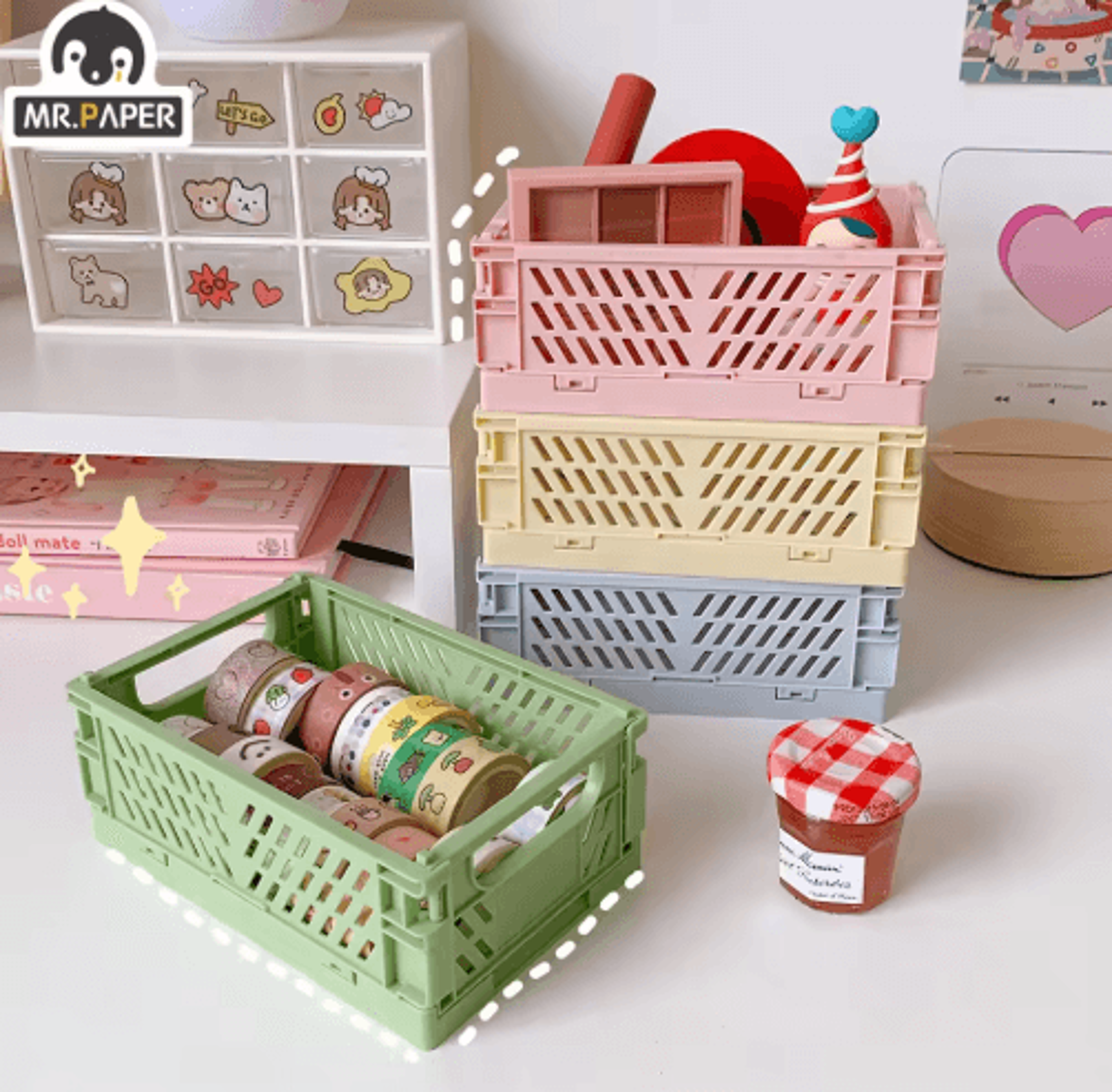 mr. paper stackable foldable stationery holder for desk organization