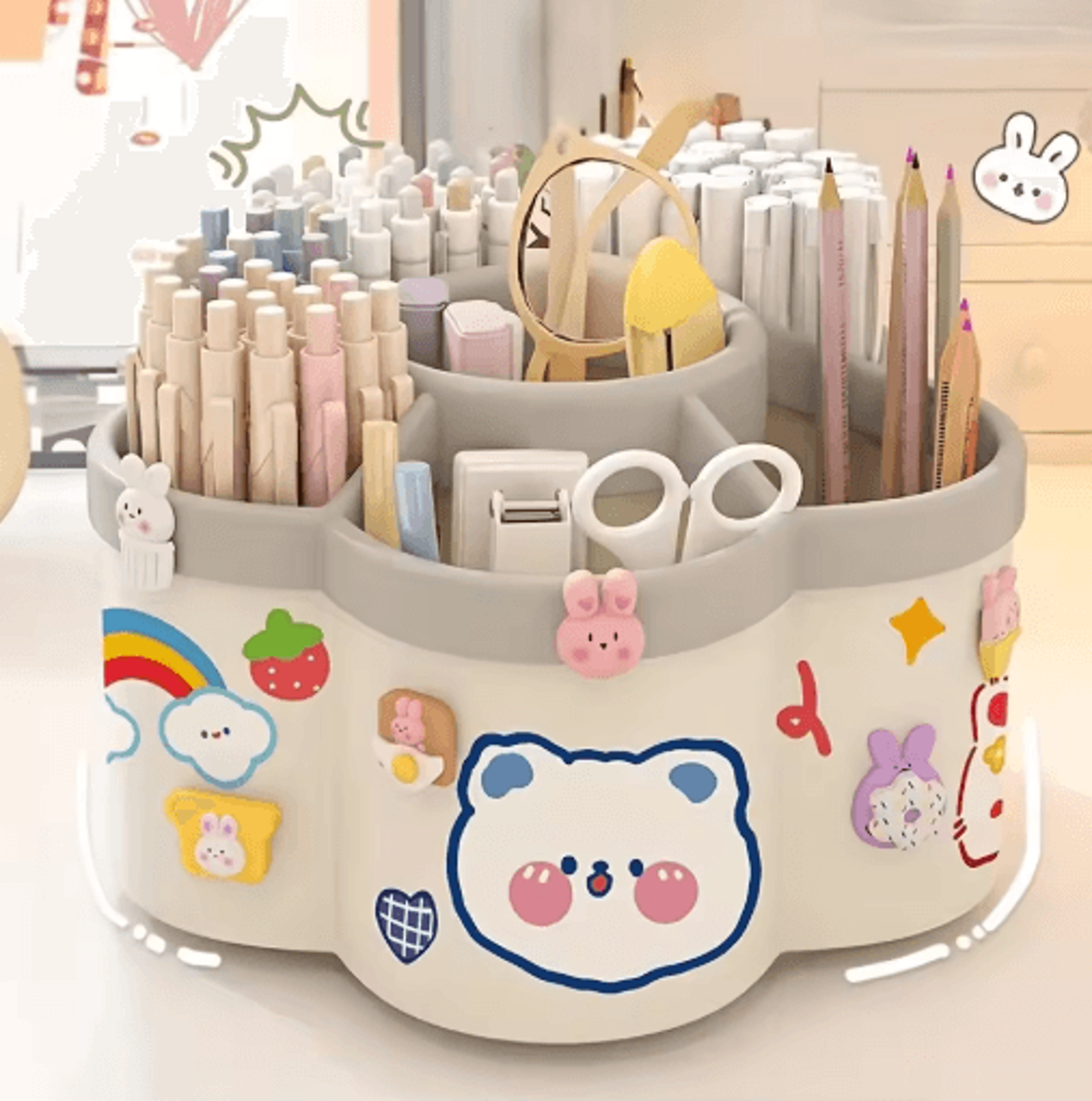 360 Degree Rotating Desk Organizer Multi Compartment Storage Caddy 7