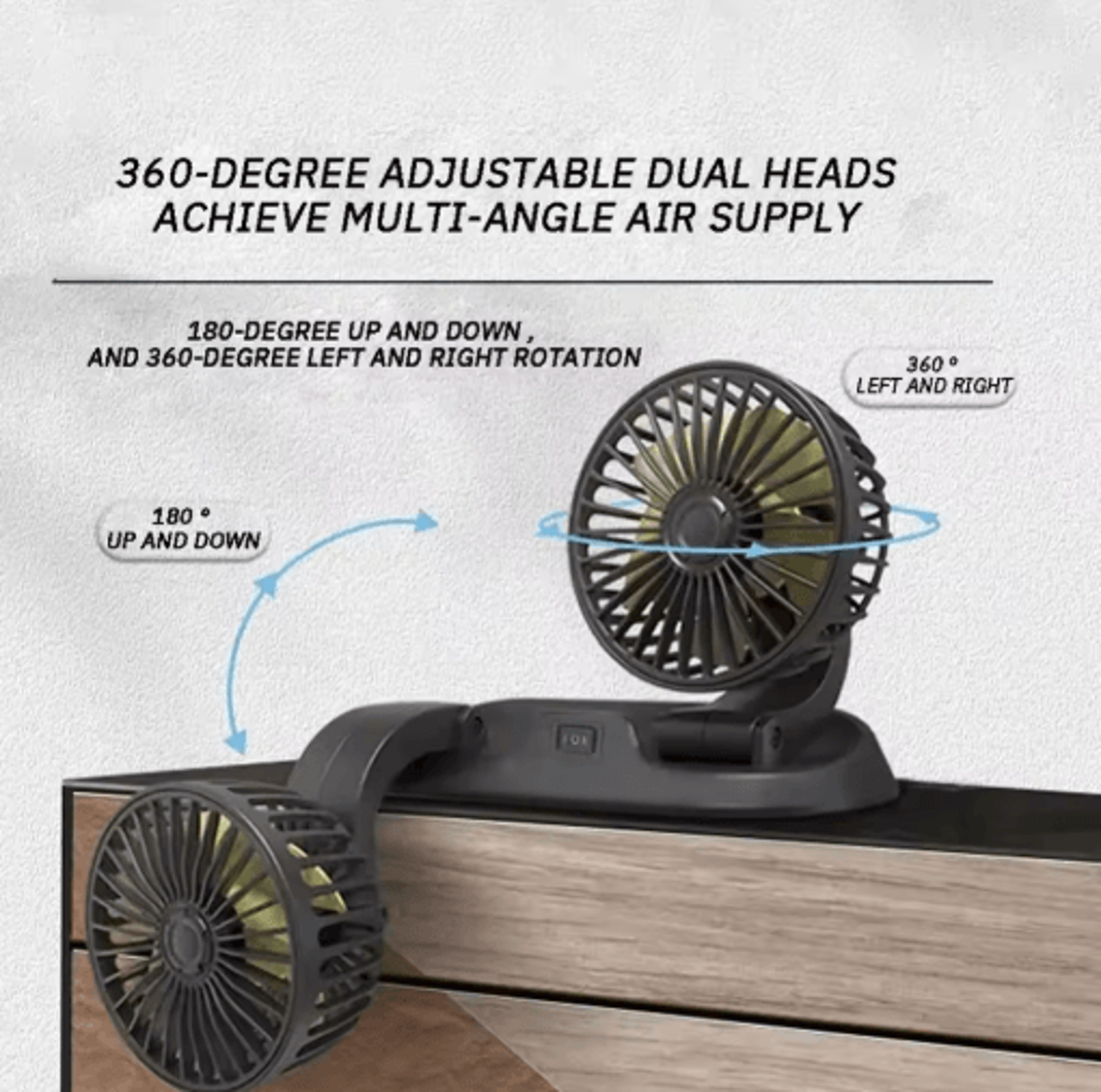 CoolDrive Dual Head USB Car Fan Adjustable 2 Speed Dashboard Cooling Fan For 5V 12V To 24V Vehicles 5