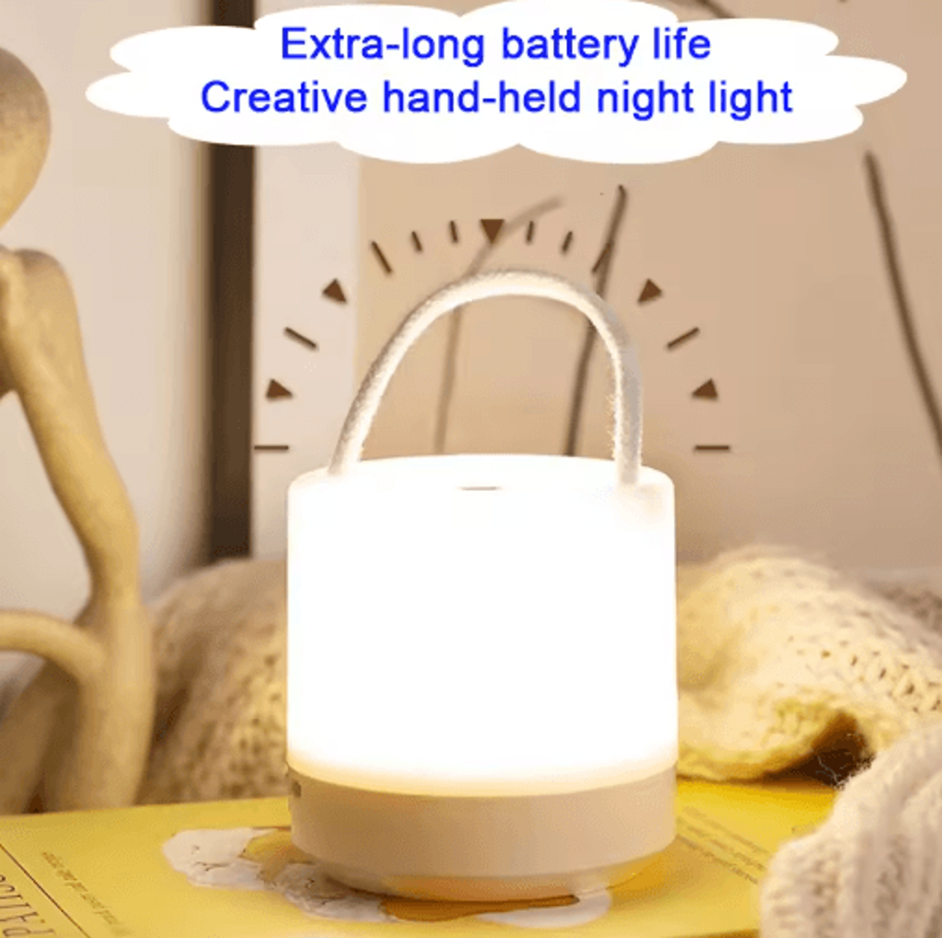 GlowEase USB Rechargeable Desk Lamp  Touch Control 3Color Dimmable Portable Night Light 3