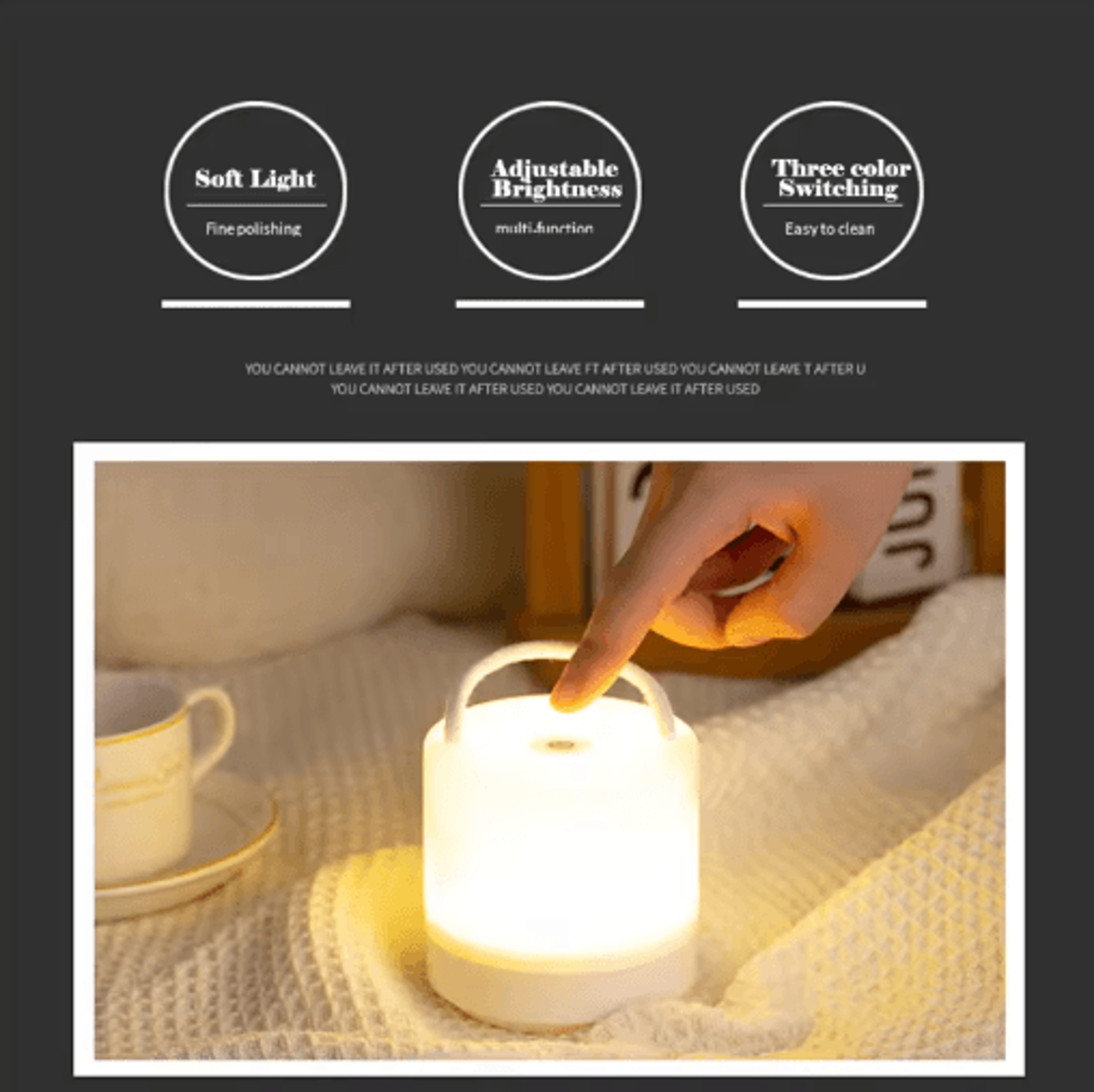 GlowEase USB Rechargeable Desk Lamp  Touch Control 3Color Dimmable Portable Night Light 5