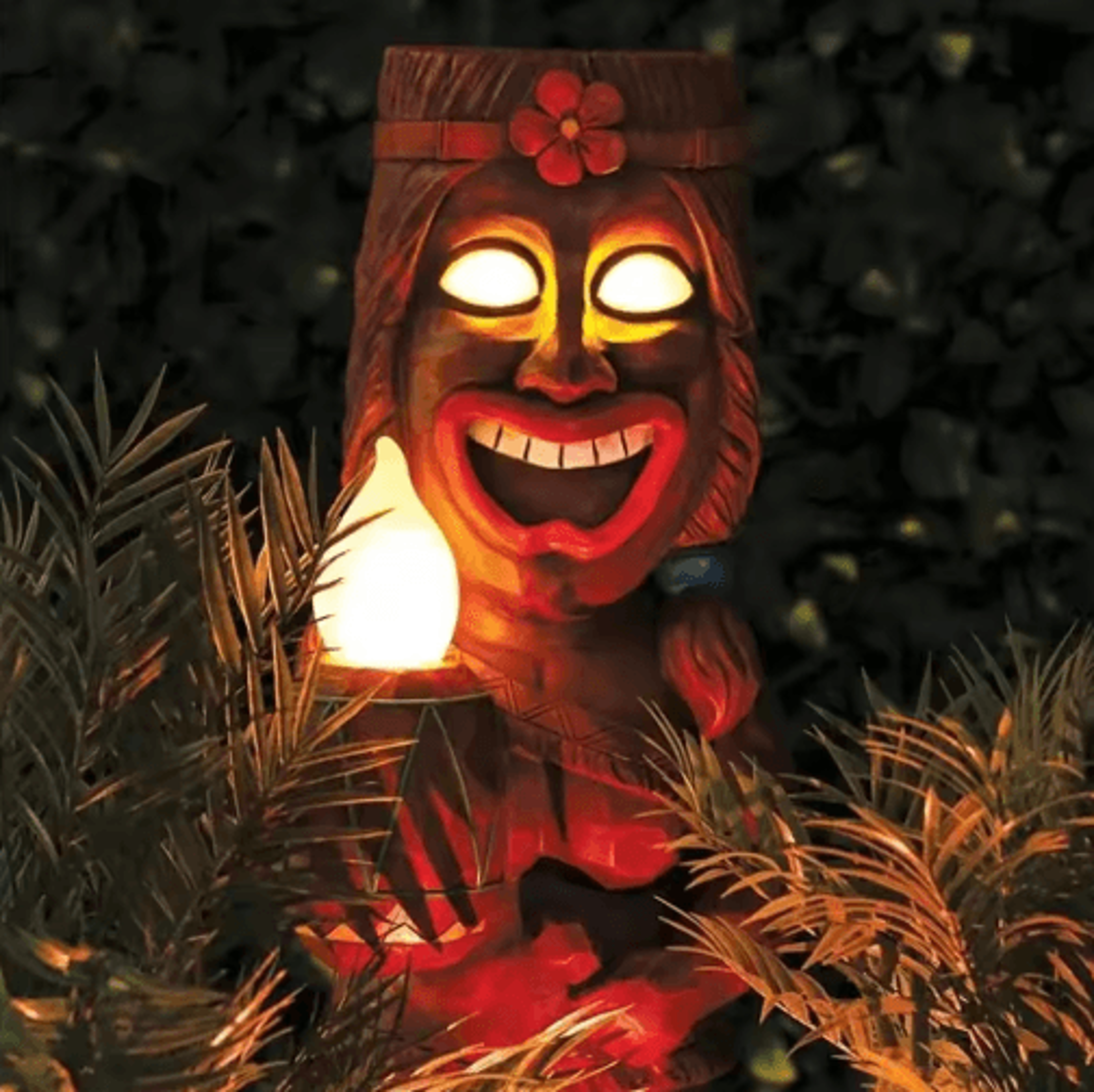 Solar Tiki Totem Garden Statue  Tropical Outdoor Decor With LED Light 1