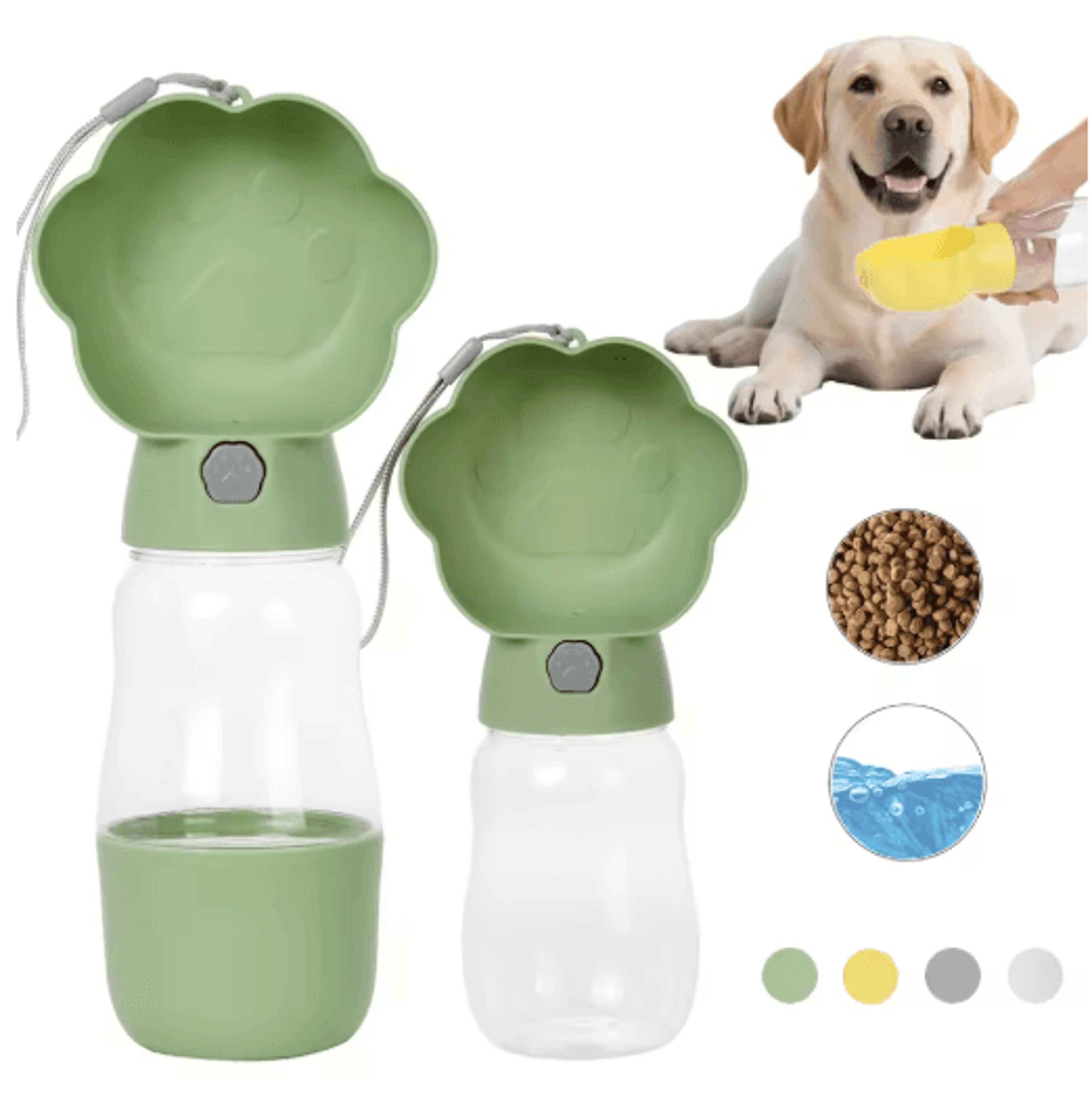 2-in-1 portable dog water bottle with food container & drinking bowl