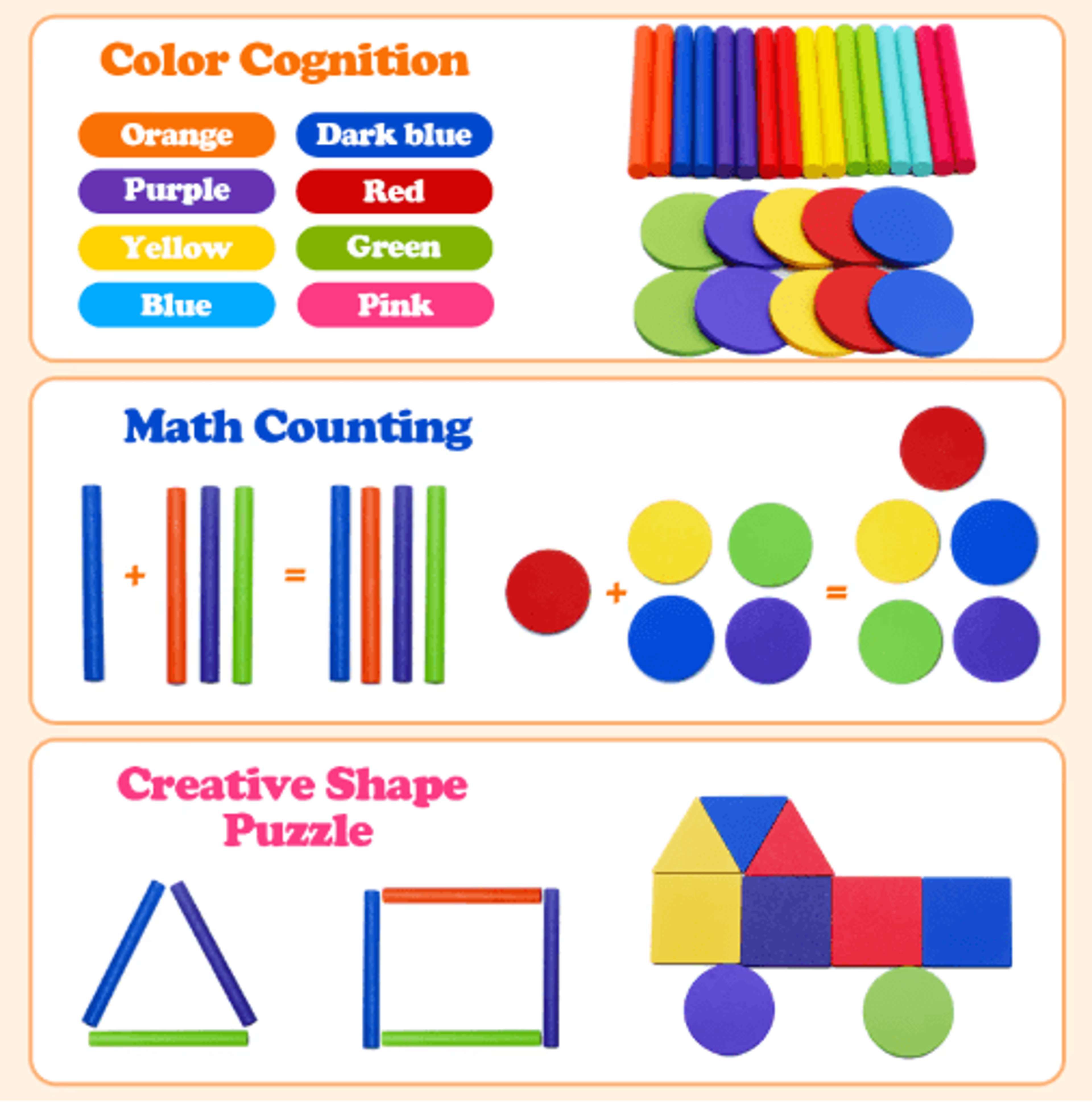 Montessori Wooden Color Sorting  Shape Matching Puzzle For Toddlers 6