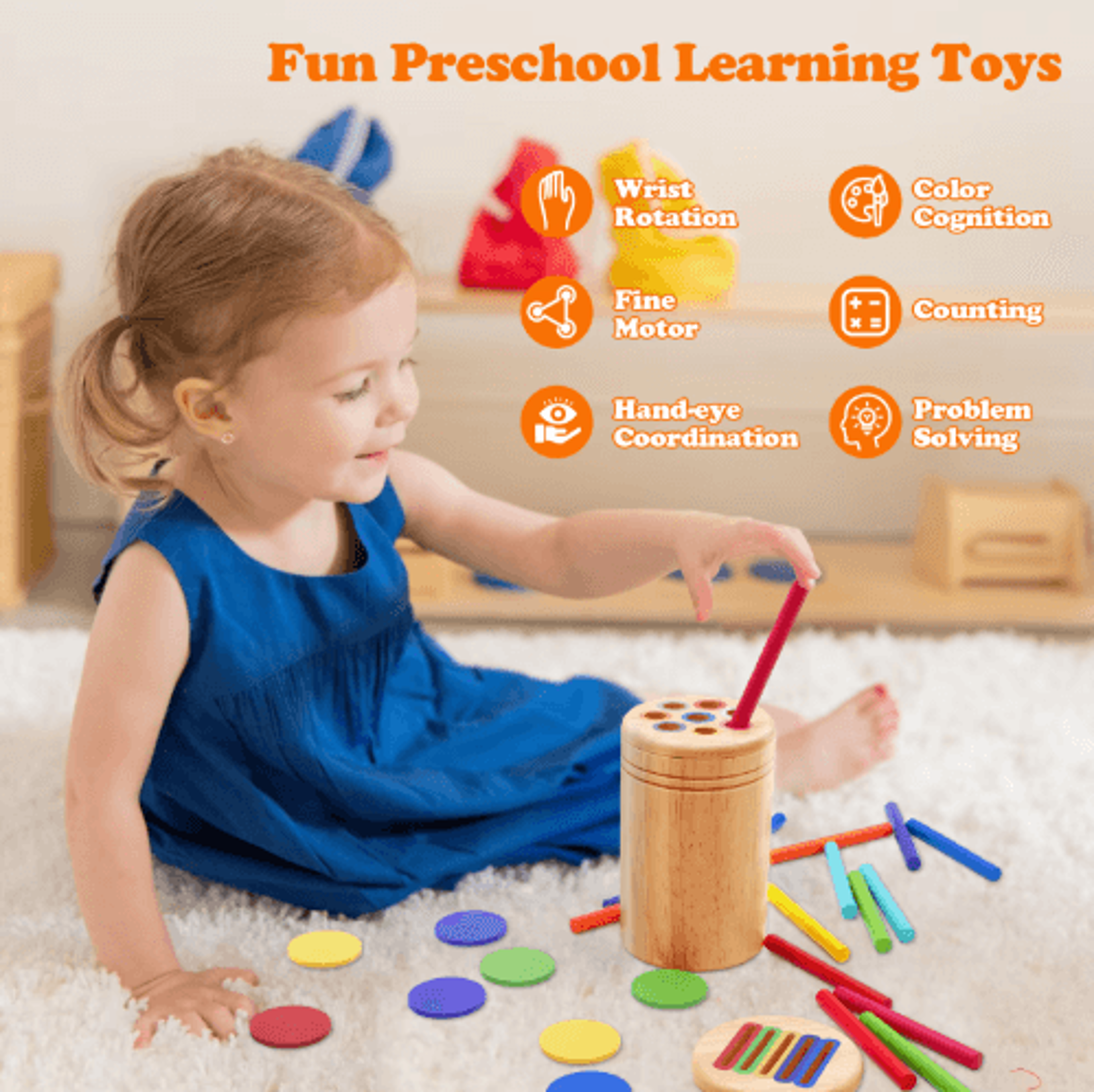 Montessori Wooden Color Sorting  Shape Matching Puzzle For Toddlers 8