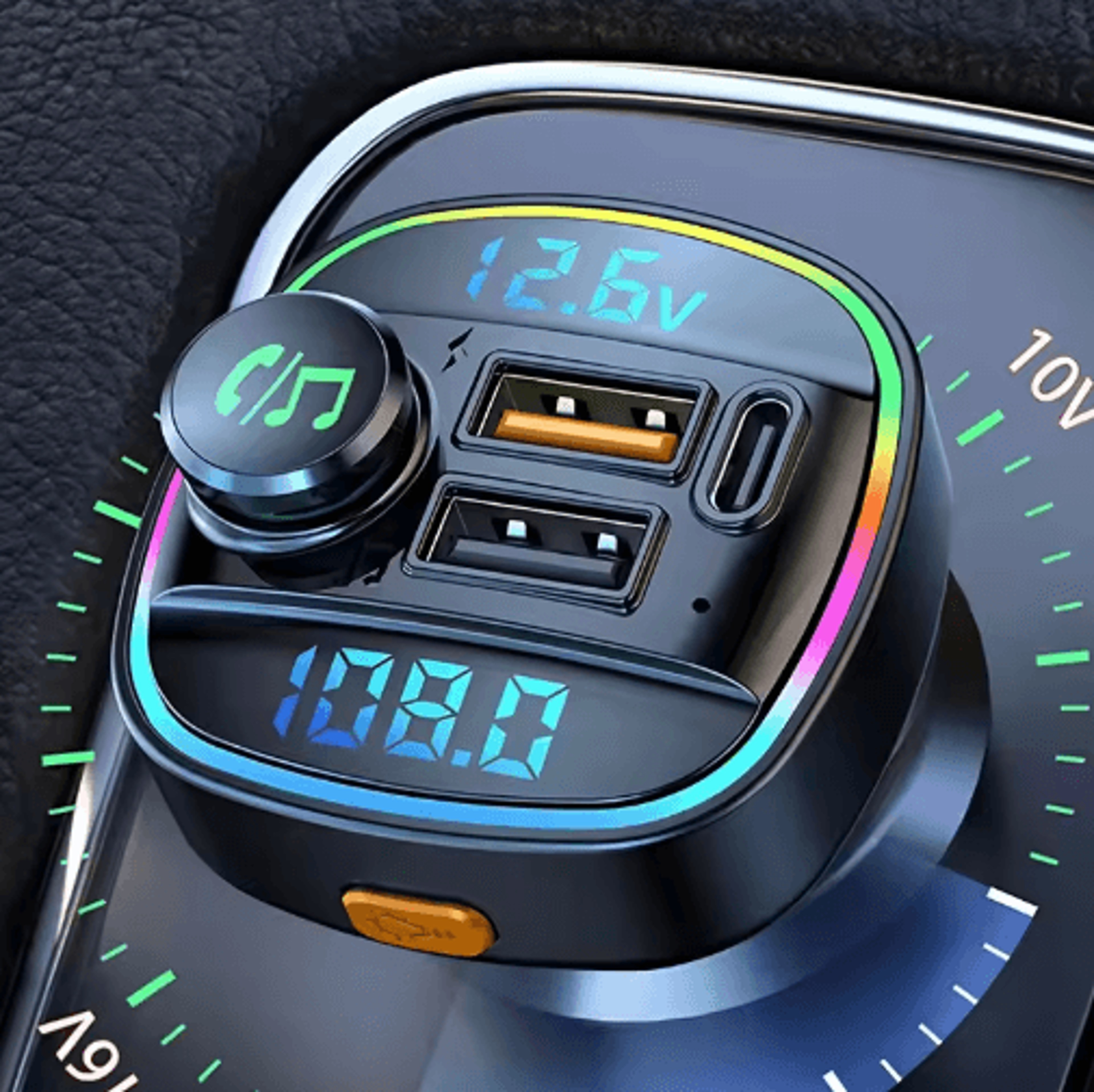 bluetooth 5.0 fm transmitter car charger with hands-free calling & fast charge