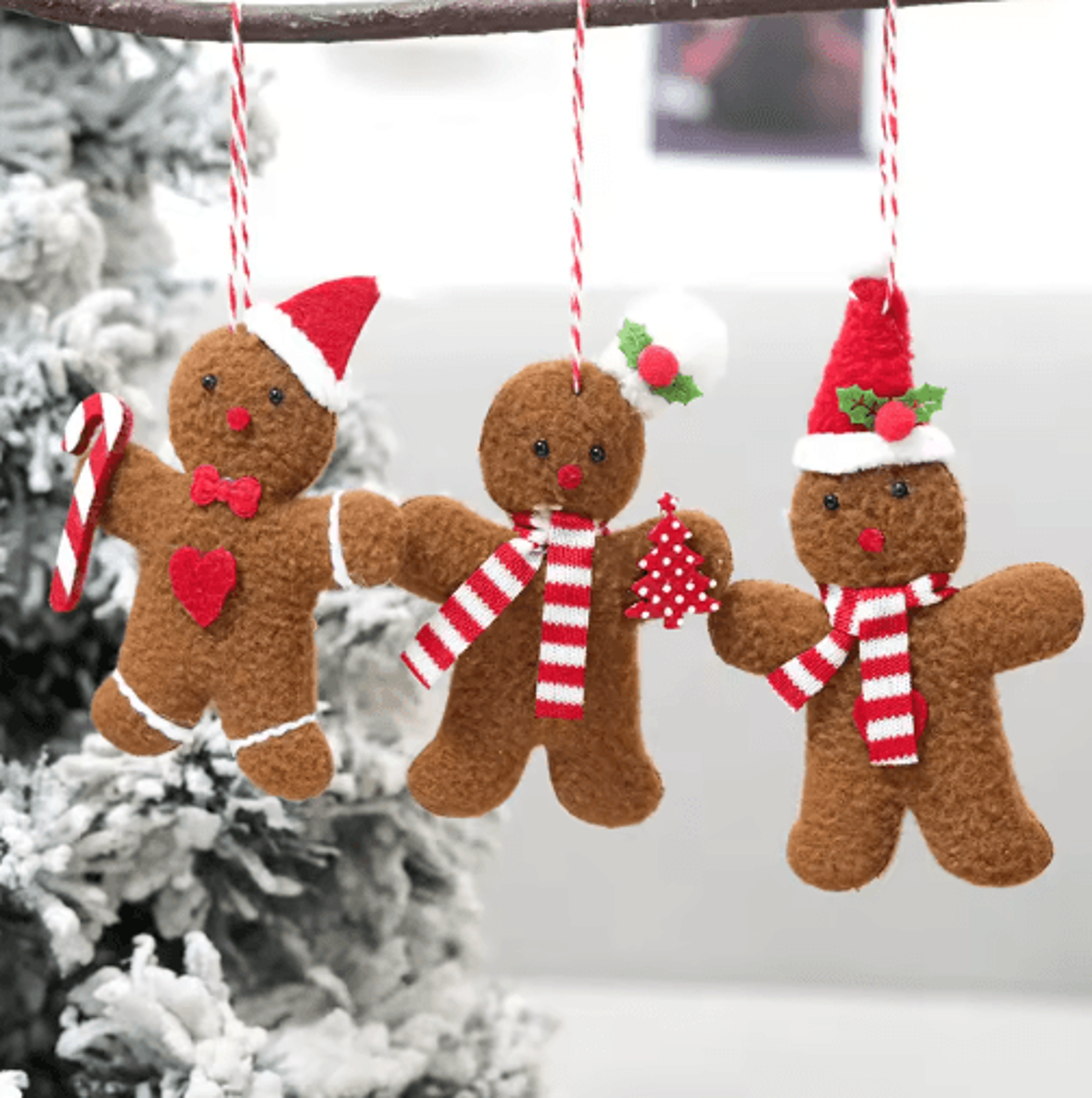 3-piece gingerbread man christmas ornaments – plush holiday tree & table decorations