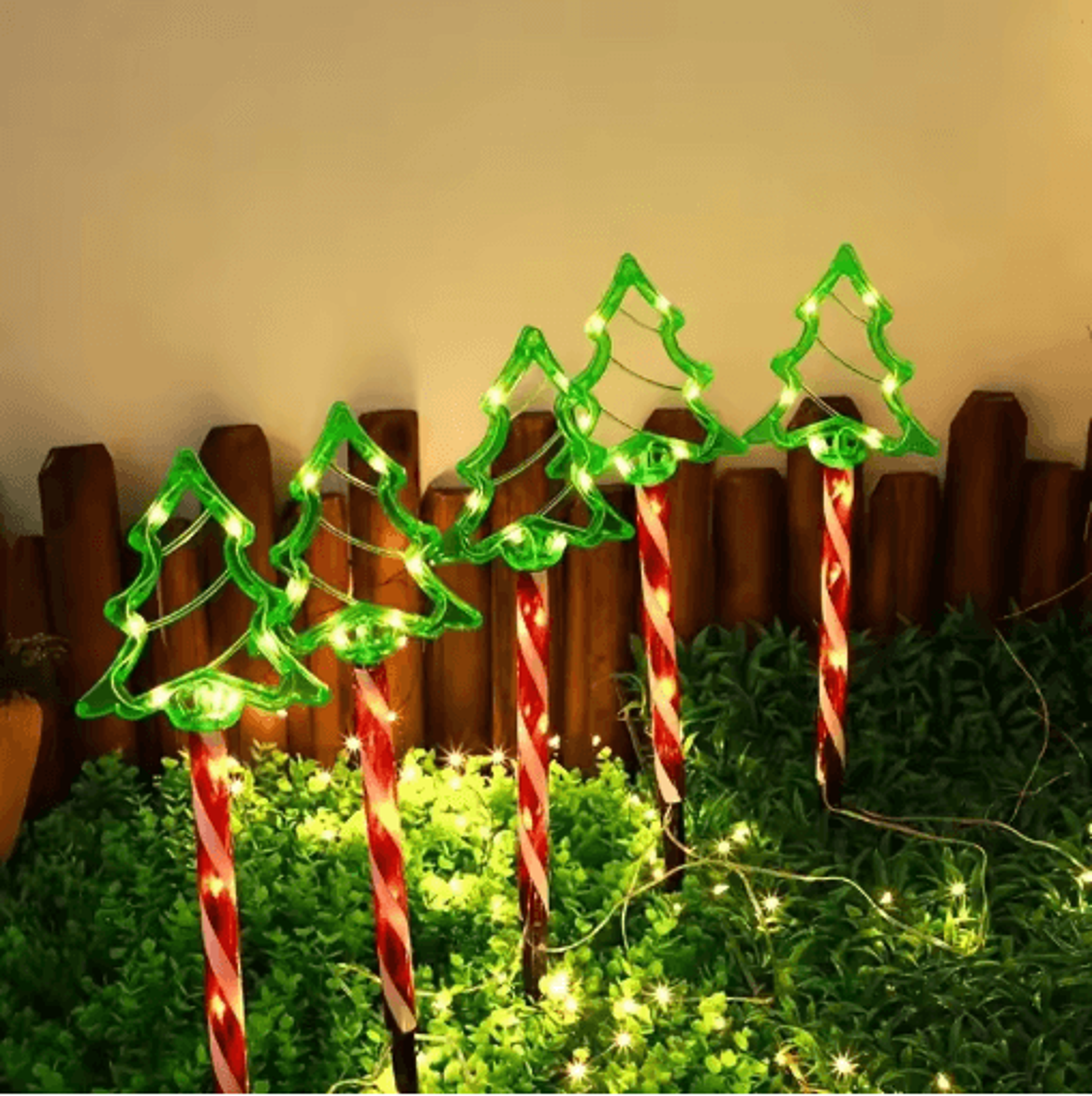 Solar Candy Christmas Tree Garden Lights 5PC Outdoor Stake Light Set 5