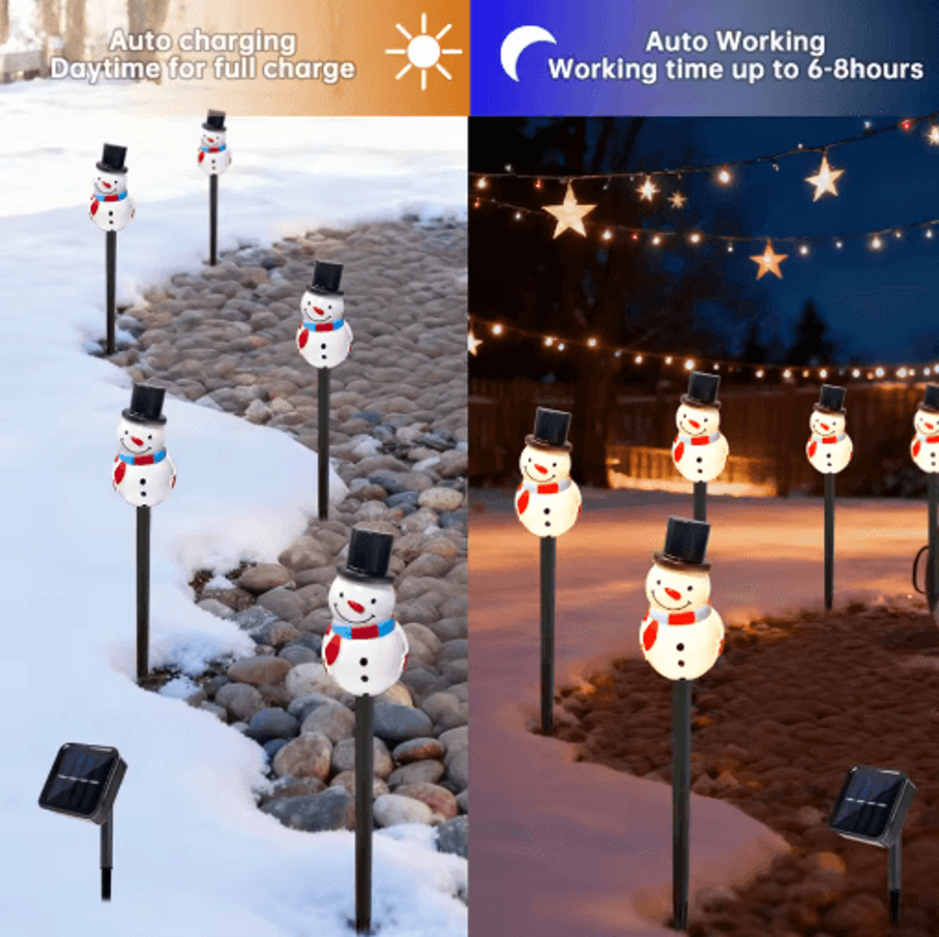 Solar Snowman Garden Stake Lights  5PCS Outdoor Holiday Lawn Decor 5