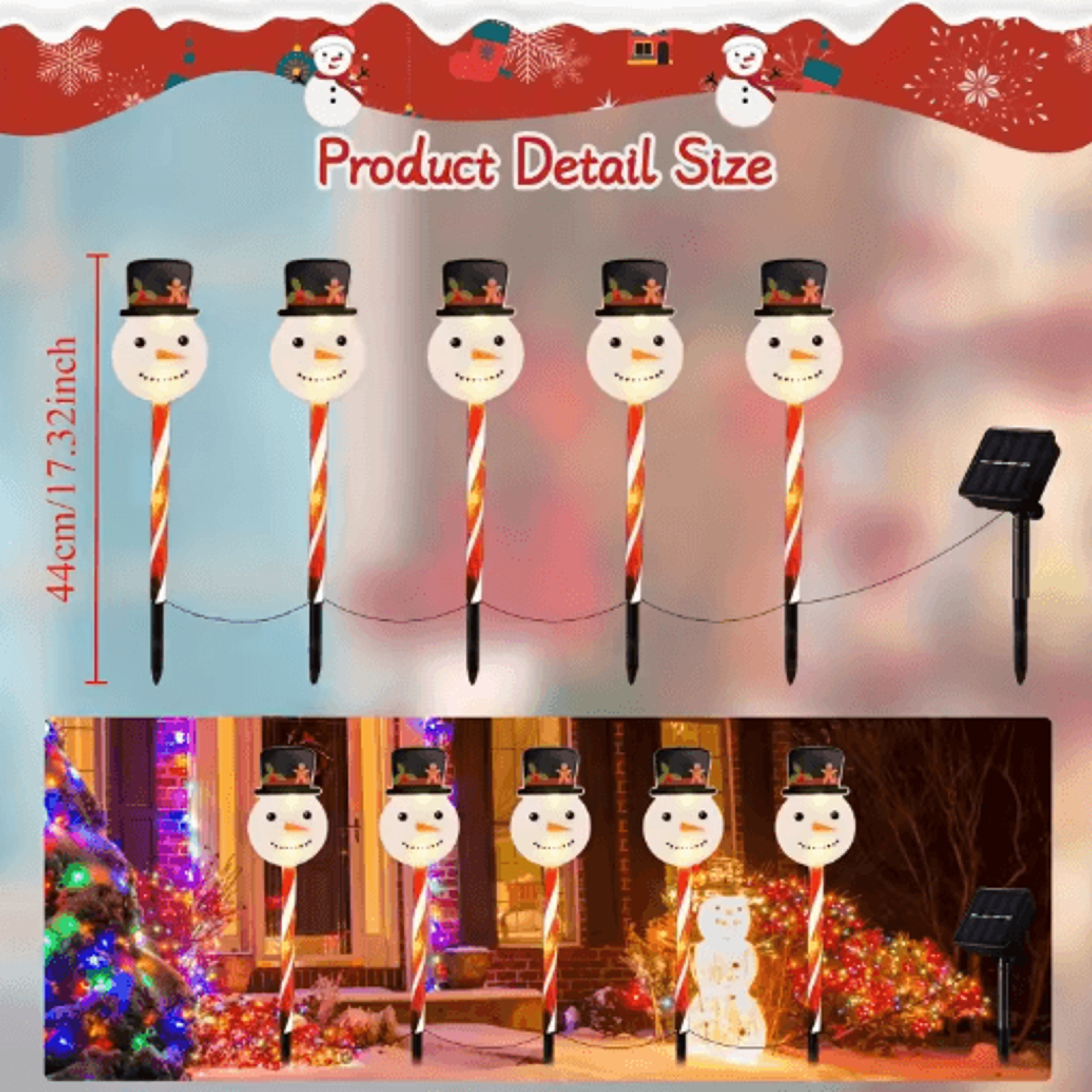 Solar Snowman Christmas Stake Lights  5PCS Outdoor Garden Party Decor 2