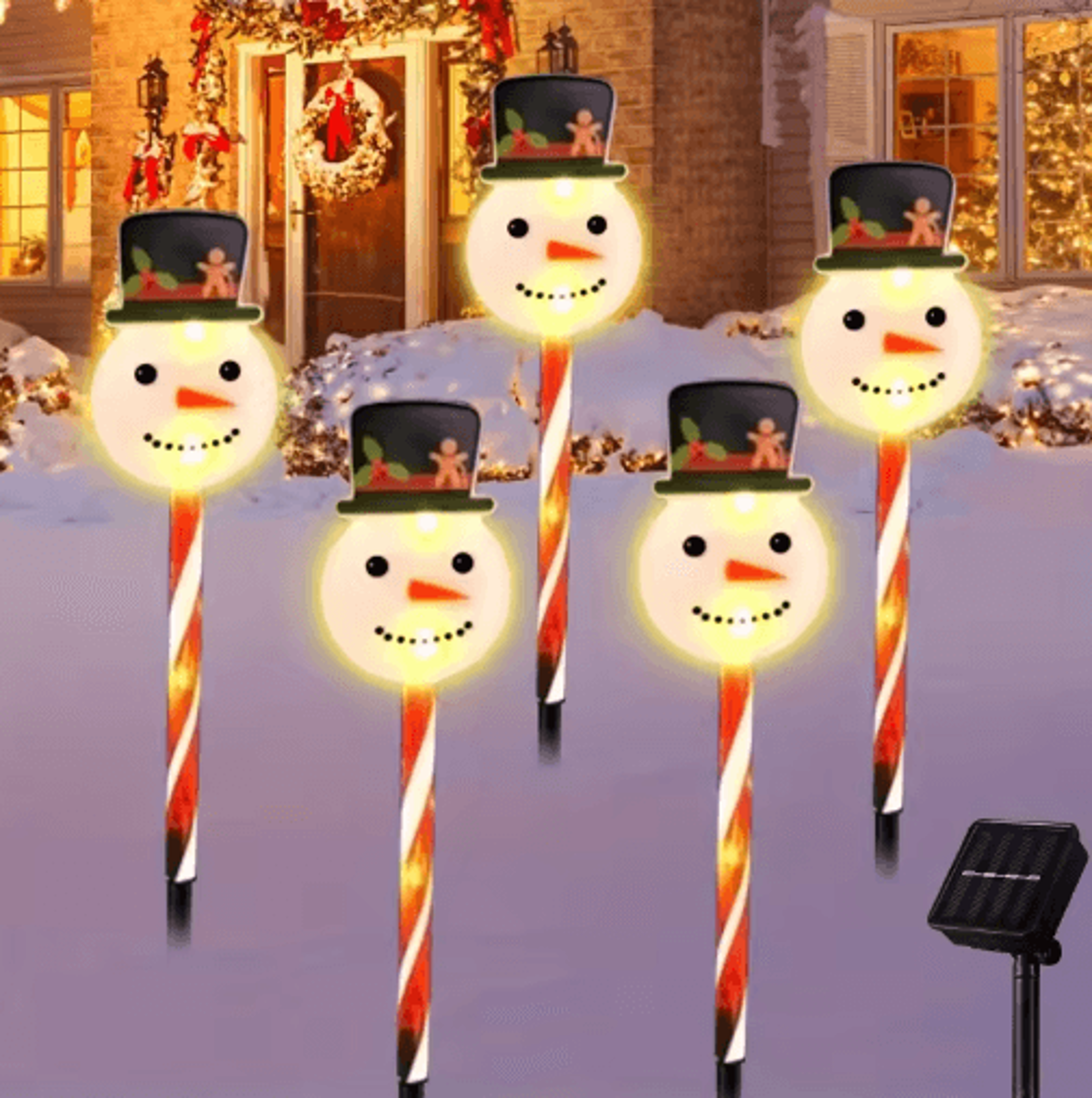 Solar Snowman Christmas Stake Lights  5PCS Outdoor Garden Party Decor 6