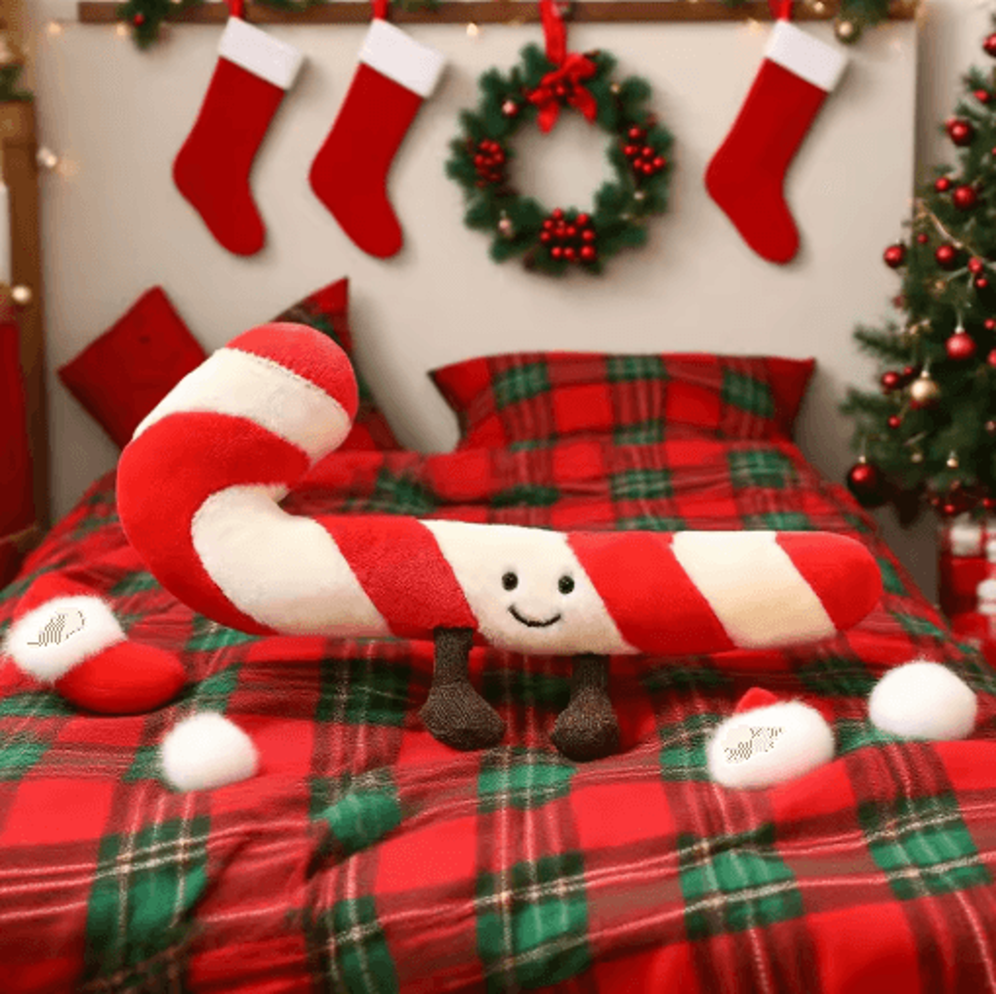Candy Cane Christmas Throw Pillow  Festive Holiday Decorative Cushion 3
