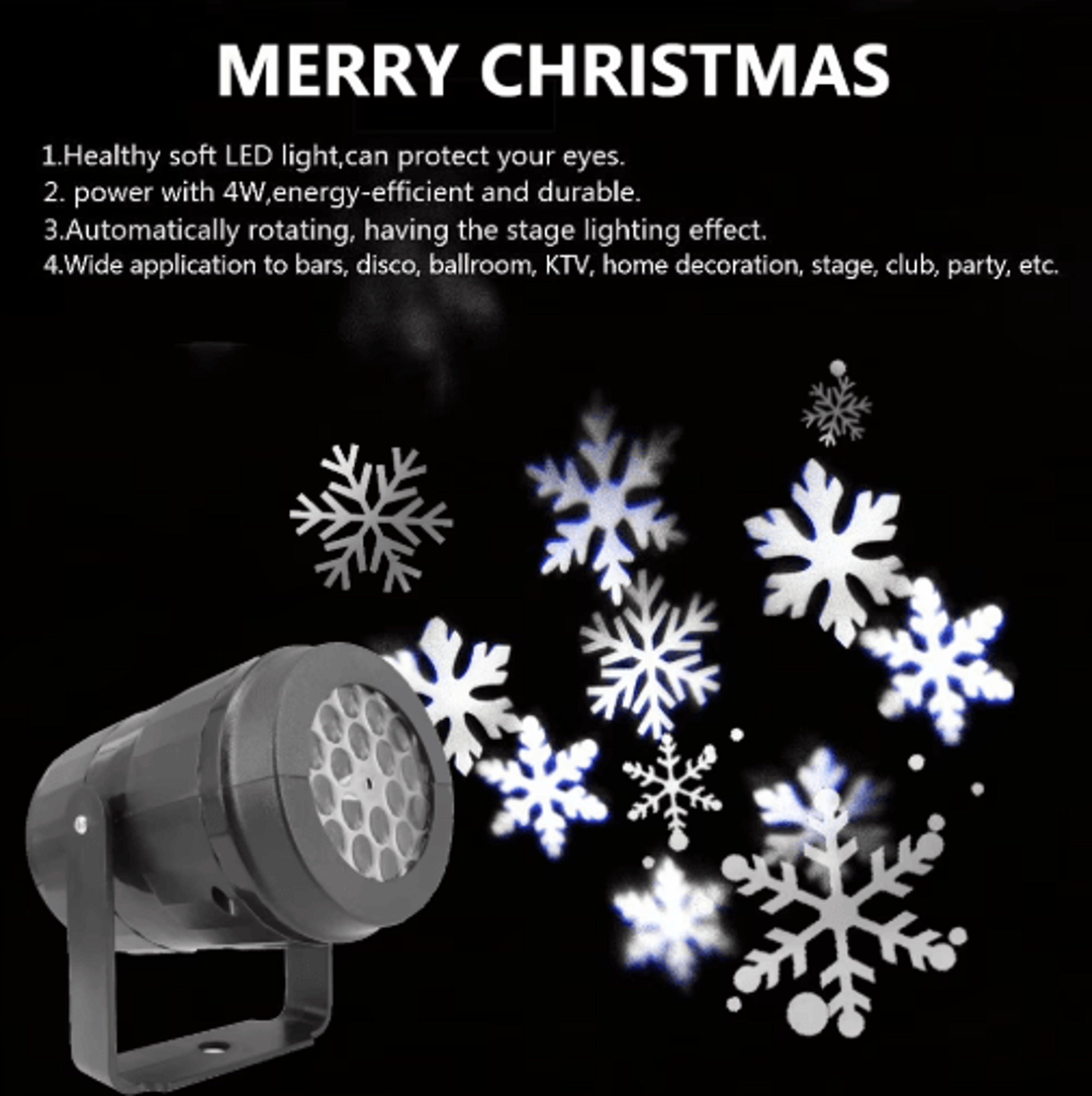 LED Snowflake Projector Light  USB Christmas Holiday Projection Lamp 3