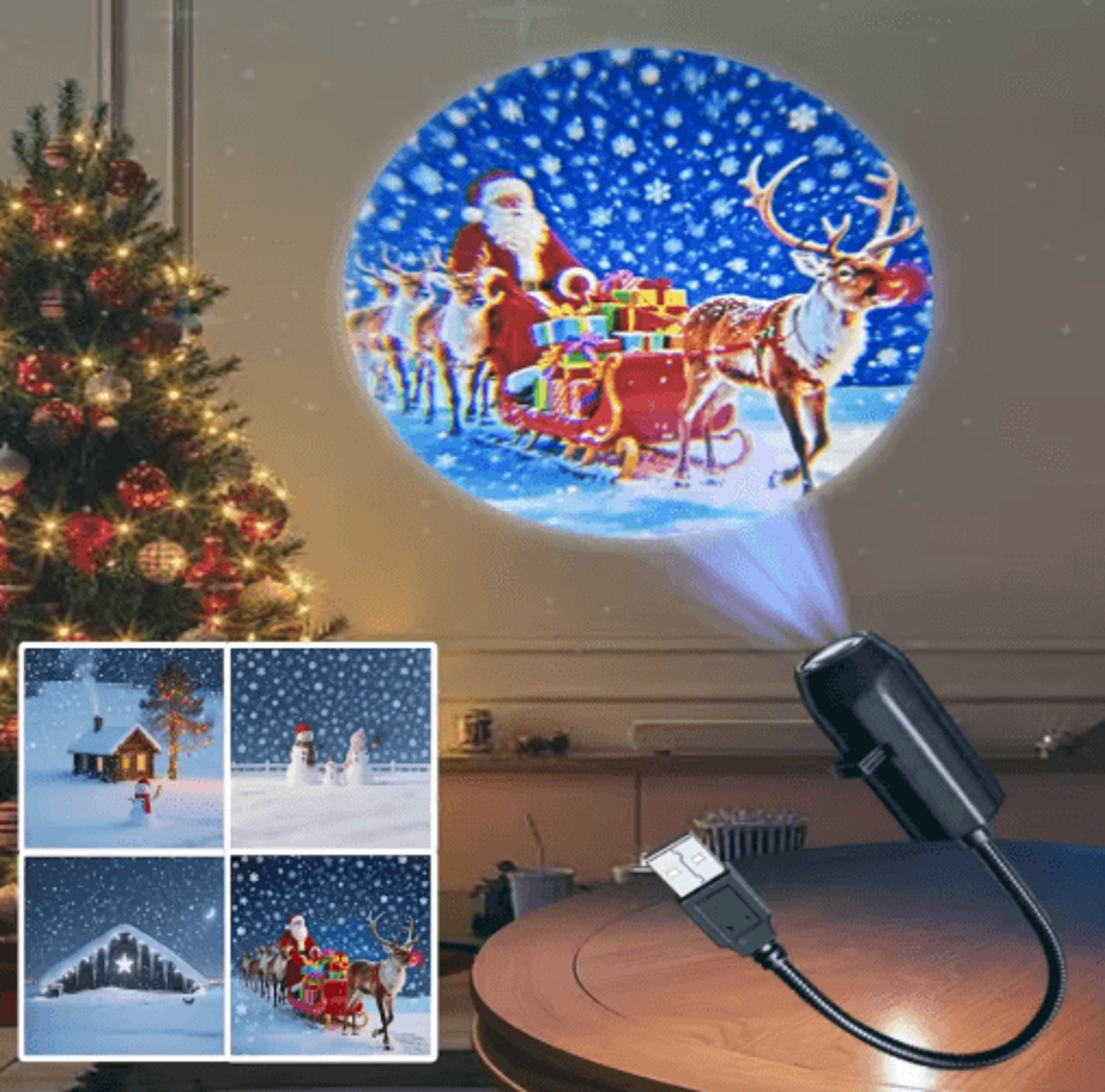 usb christmas projector light – santa & elk led pattern night lamp