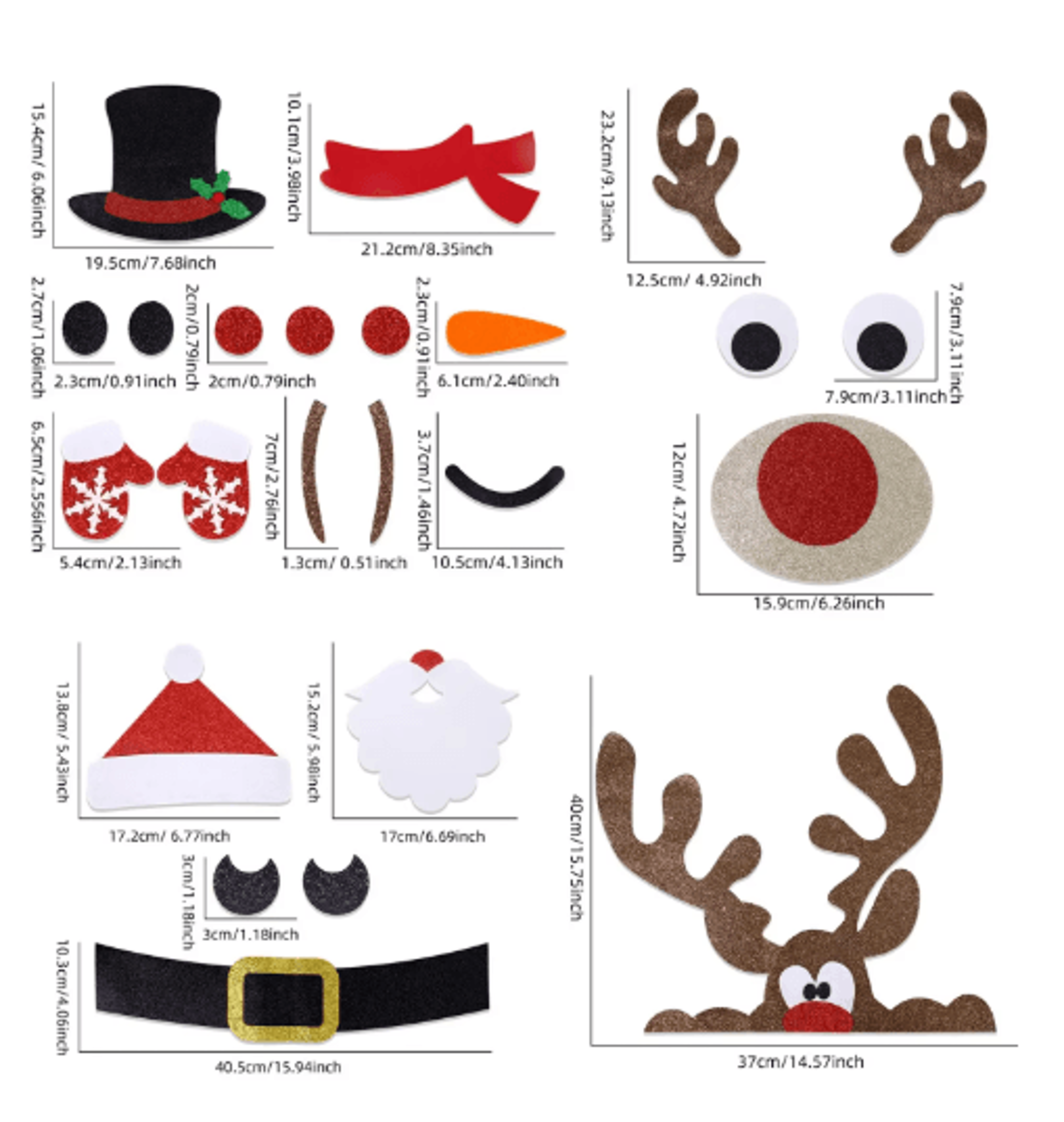 festive christmas window stickers felt santa snowman & reindeer door decoration