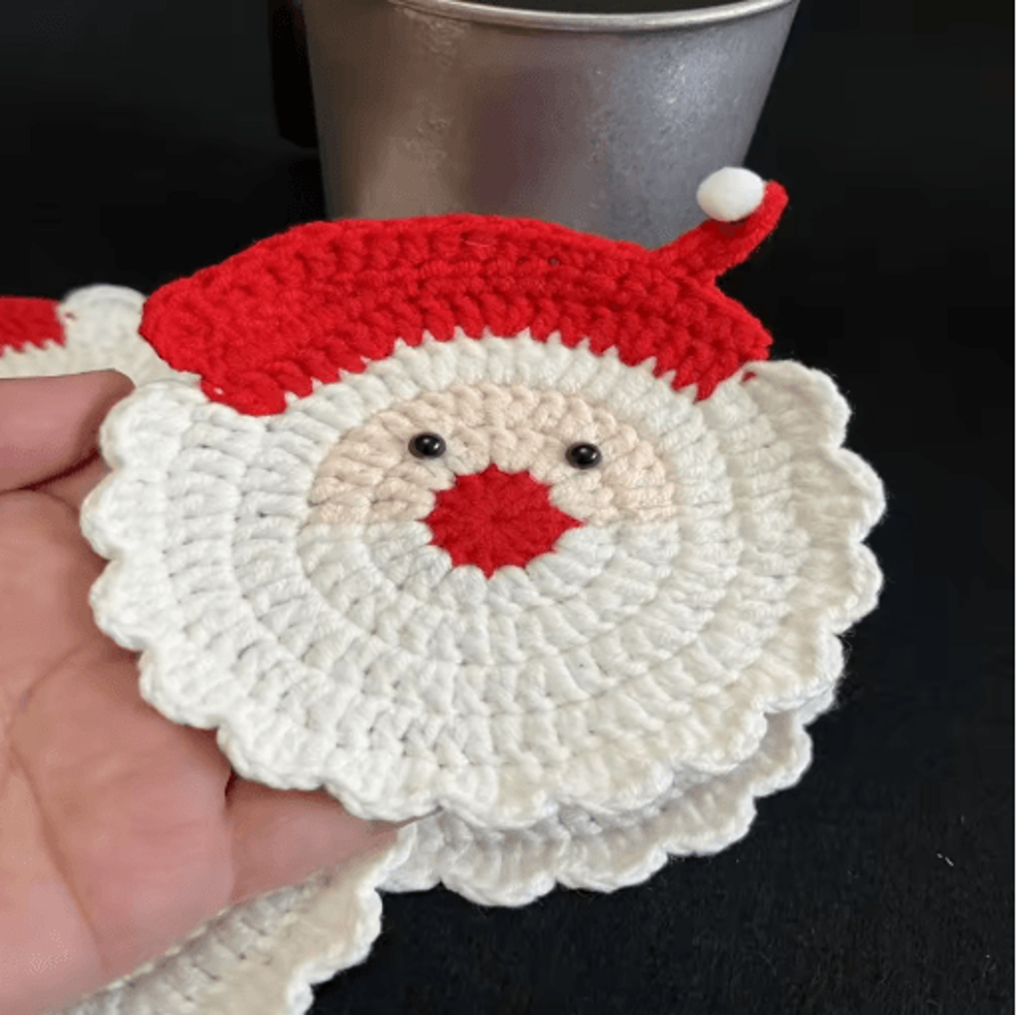 Handmade Crochet Santa Coaster Festive Heat Resistant Christmas Drink Mat 2