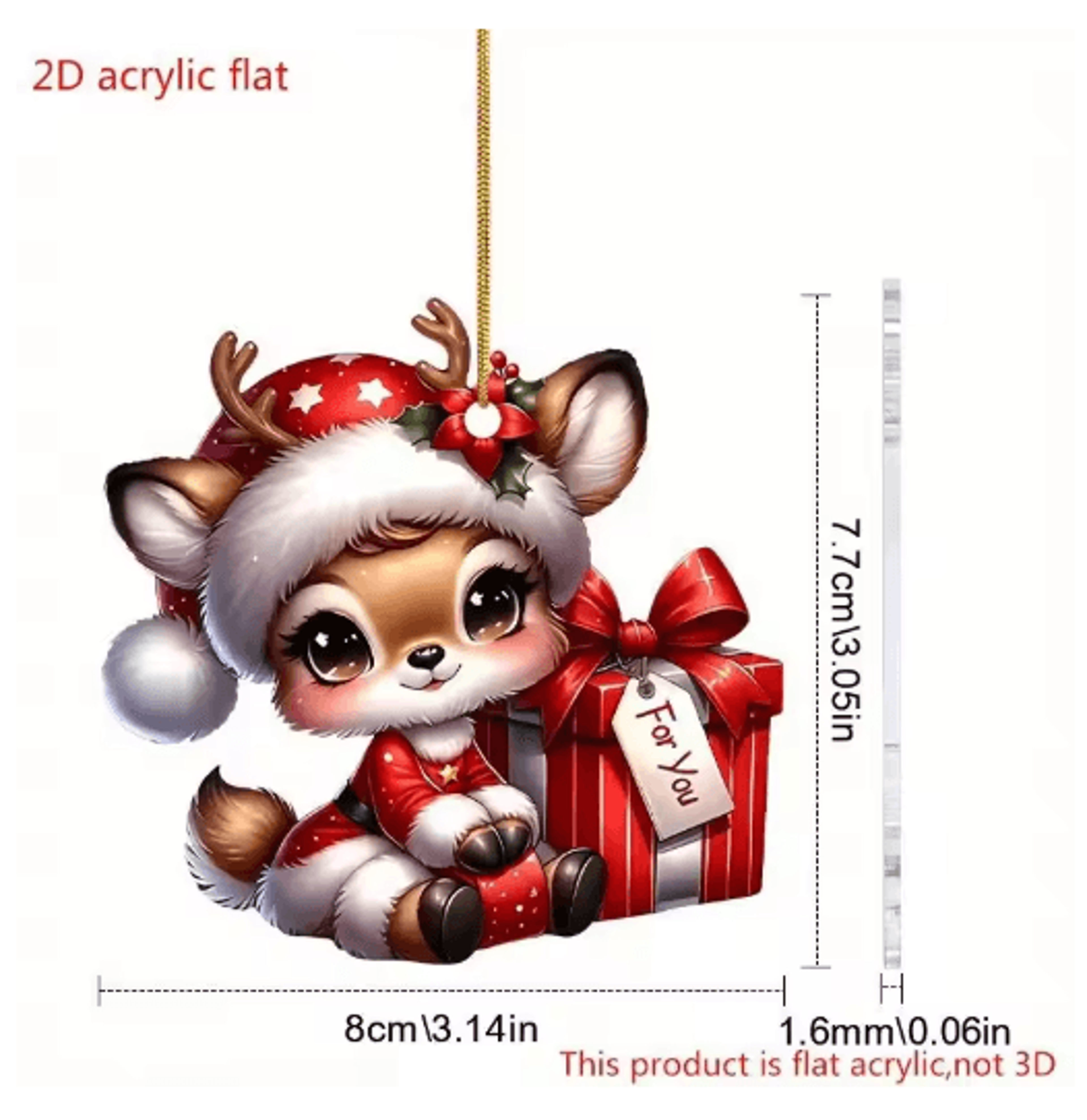 Cute Reindeer Christmas Ornament Acrylic Cartoon Elk Tree Decoration 4