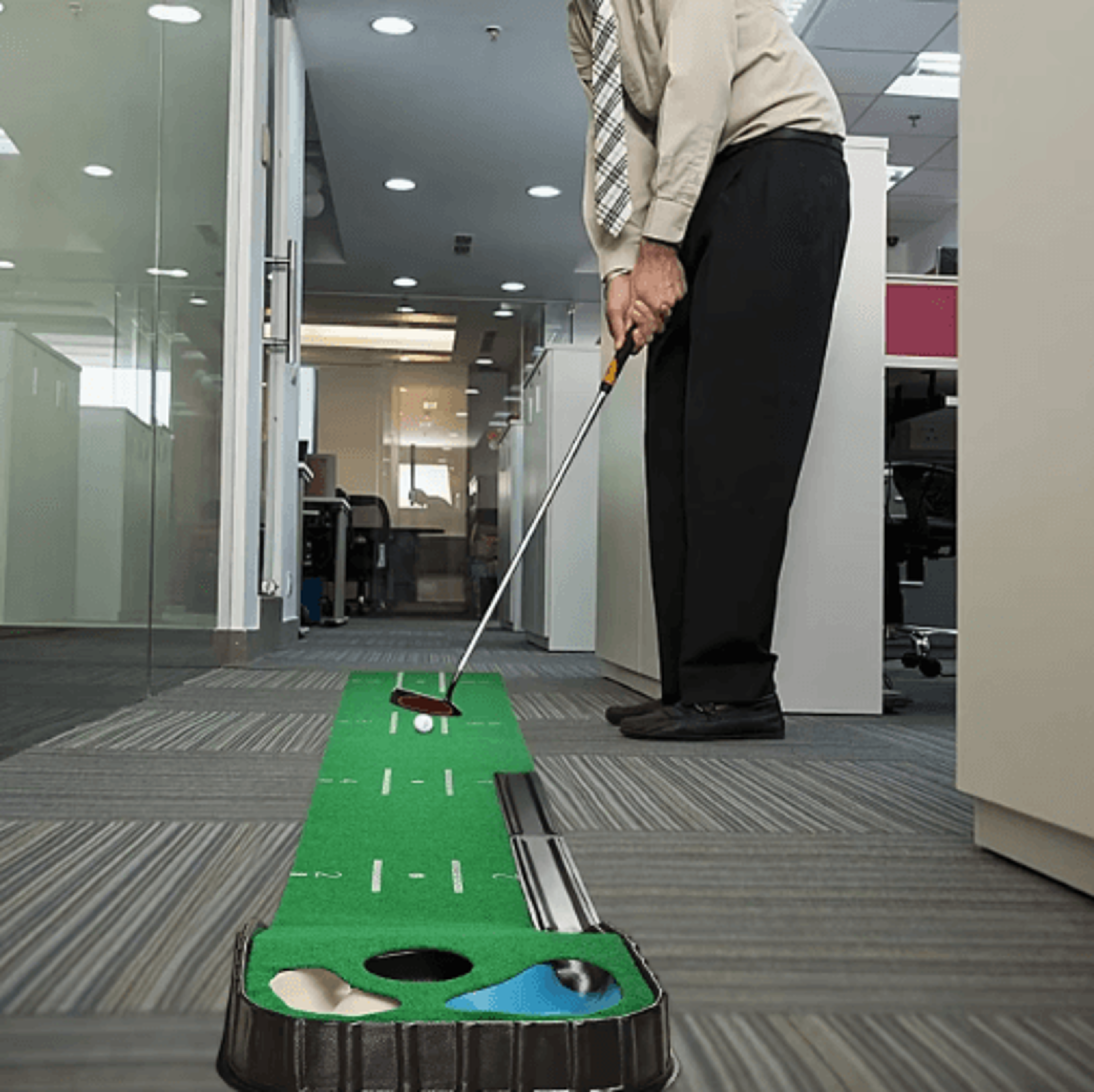 returnpro golf putting trainer mat – realistic indoor putting mat with ball return