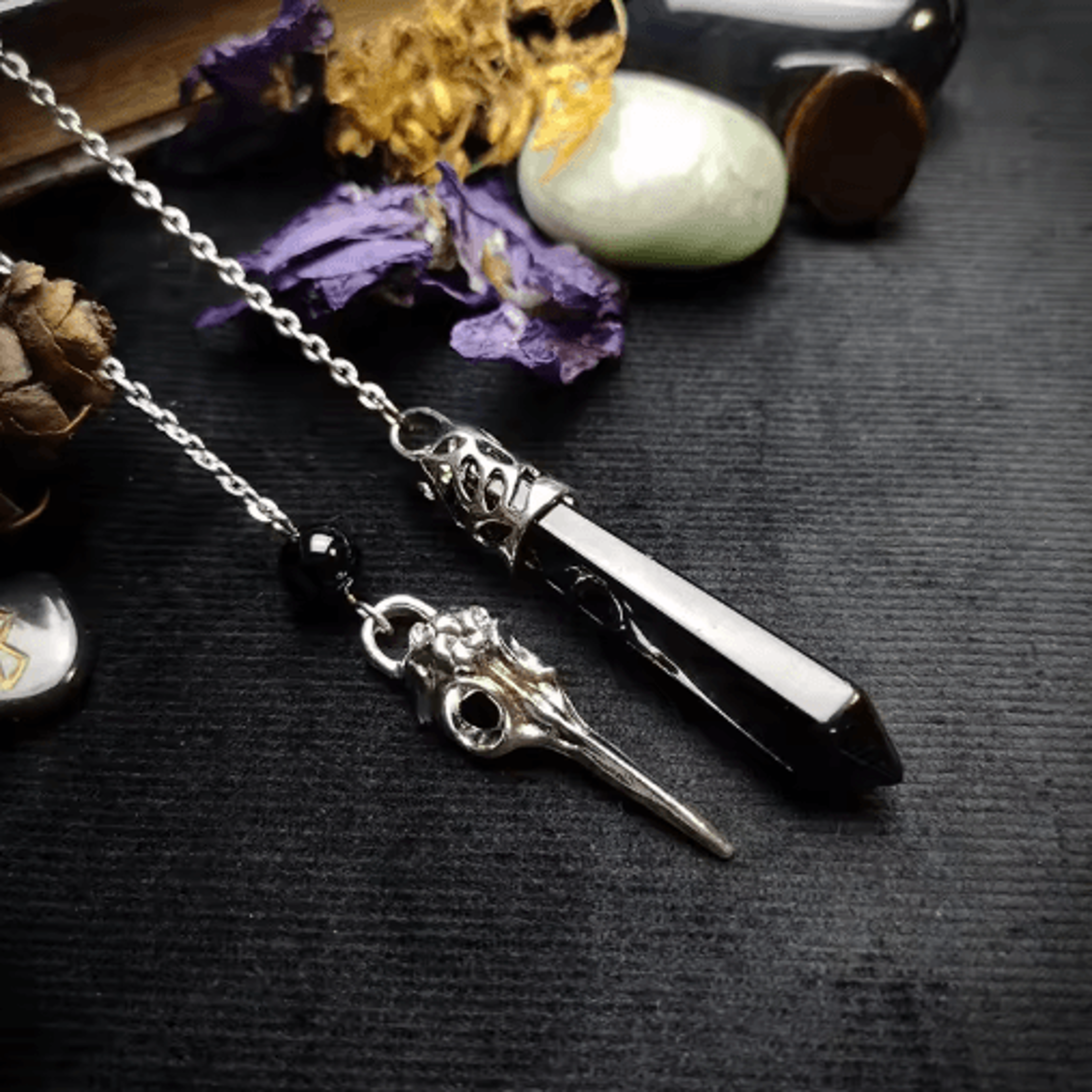 MysticChain Obsidian Pendulum Necklace  Vintage Black Obsidian Pendant For Divination 4